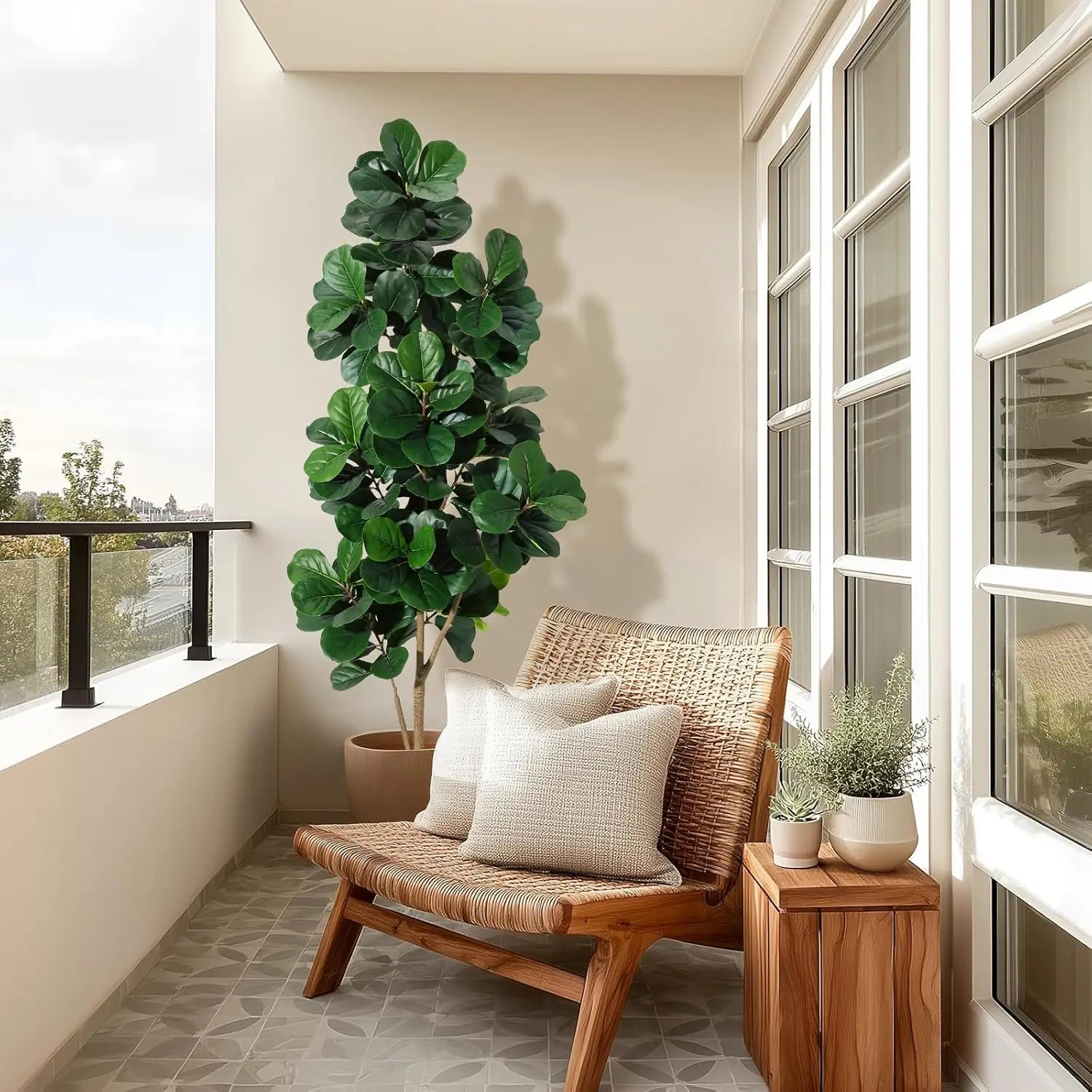 Kunstmatige Ficus Lyrata (Vioolbladplant) 120–210 cm met Witte Pot – Realistische Nep Plant voor Woonkamer & Kantoor