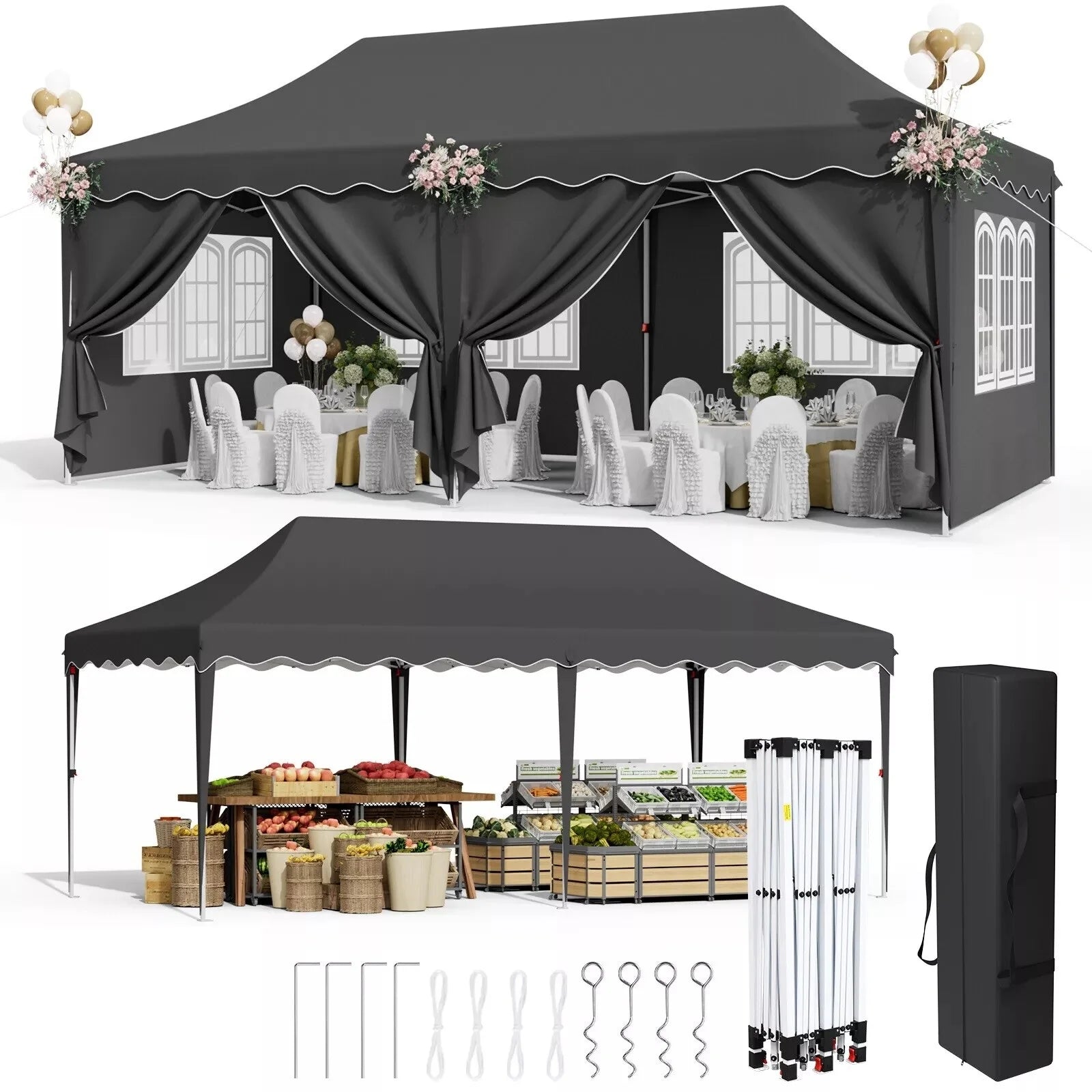 Pop-up Partytent 3x6 m Waterdicht met 6 Zijwanden – Easy Up Feesttent met UV50+ Bescherming voor Tuin & Evenementen