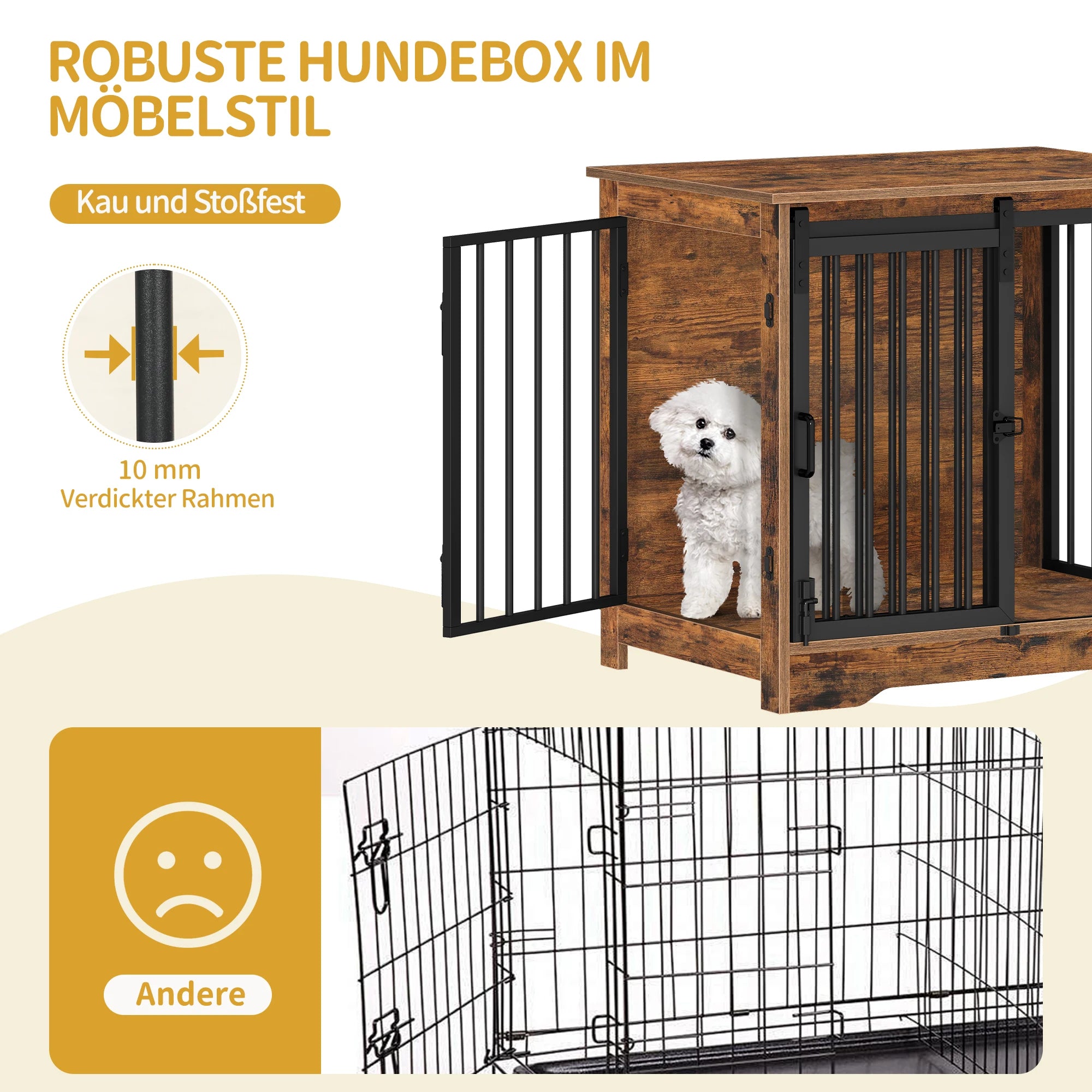 Houten Hondenbench Meubel met 2 Deuren – Industriële Hondenkooi Binnen – Hond Bench Tafel voor Kleine Honden – Vintage Bruin