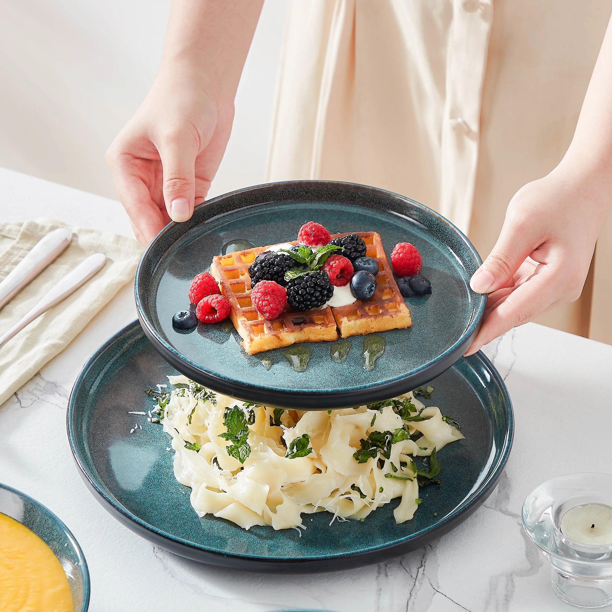 Servies Set 18-Delig – Keramisch Servies met Reactief Glazuur – Moderne Bordenset voor 6 Personen