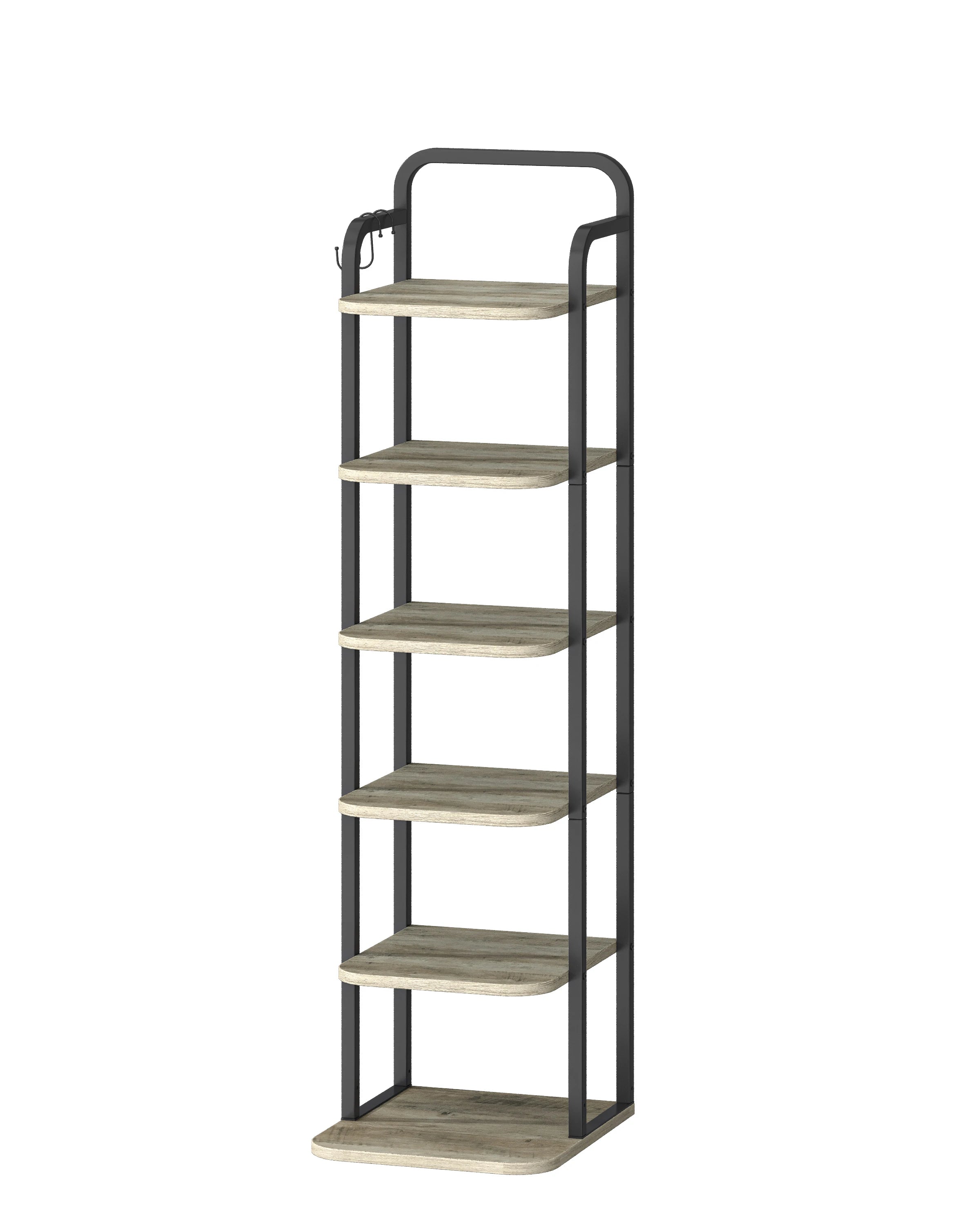 Smalle Schoenenrek 6 Laags – Verticale Schoenenkast voor Kleine Ruimtes – Houten Schoenen Organizer met Haken – Industrieel Design