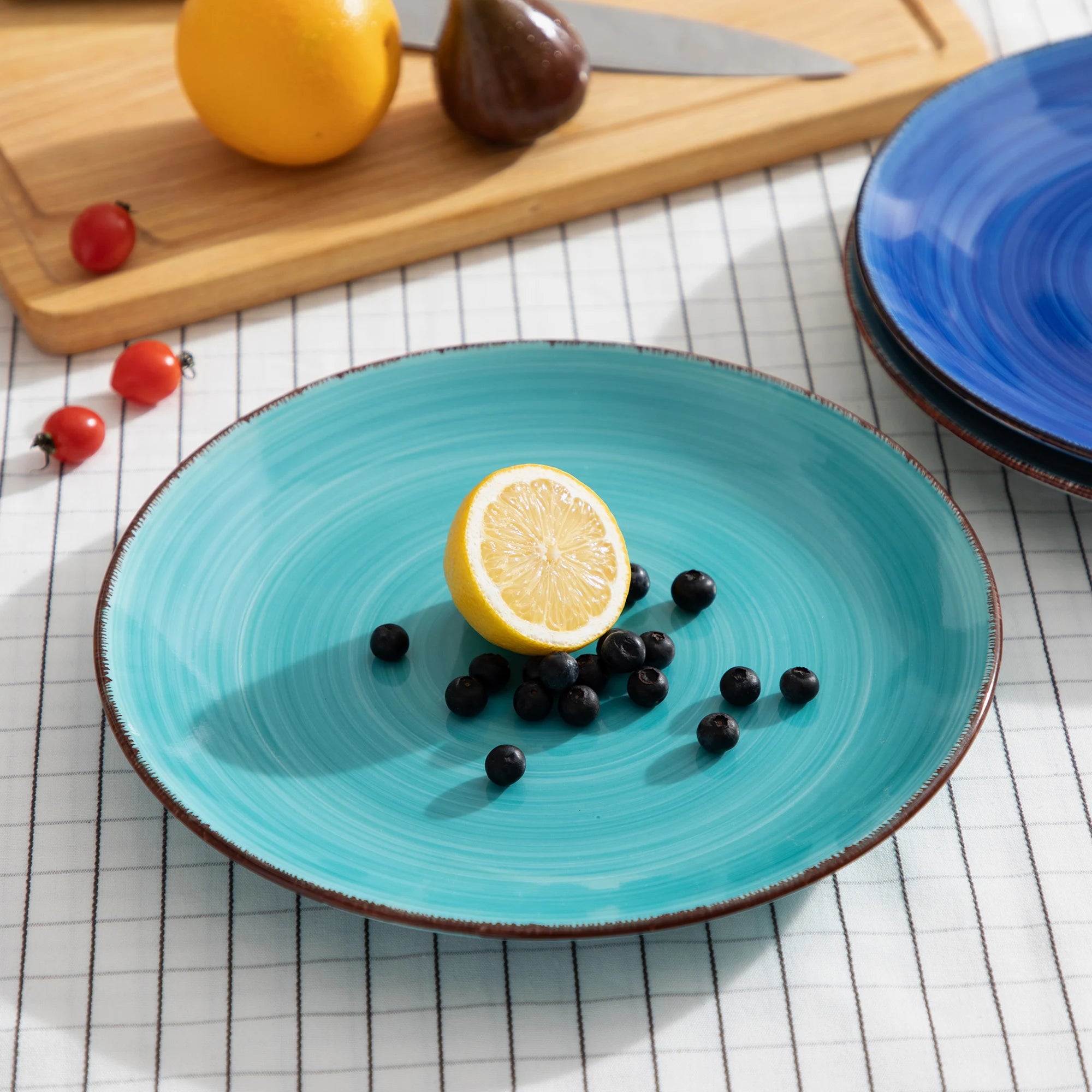 Dinerbord Set 6 Stuks 26,5 cm – Handgeschilderd Keramiek Servies – Rustieke Blauwe Borden