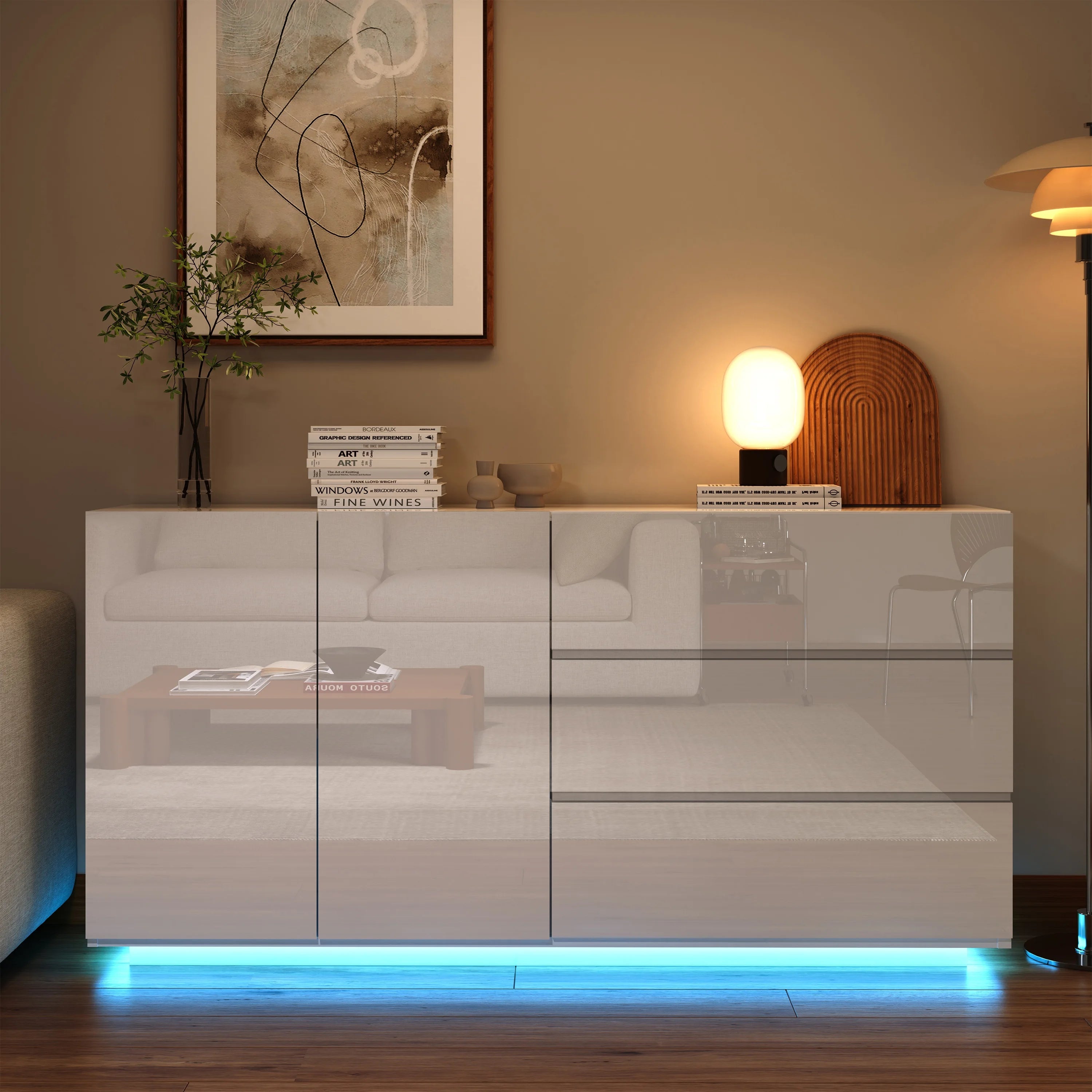 Hoogglans Buffetkast met LED Verlichting – Modern Dressoir met Opbergruimte