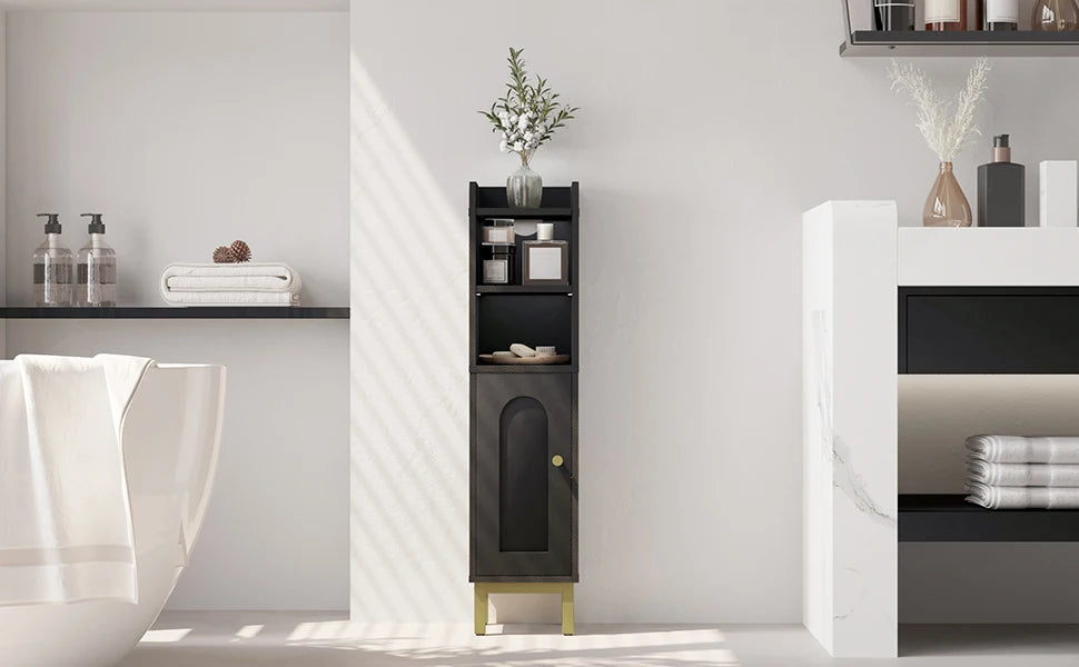 Smalle Badkamerkast met Deur en Planken – Ruimtebesparende Toiletkast – Hoekkast Badkamer Wit
