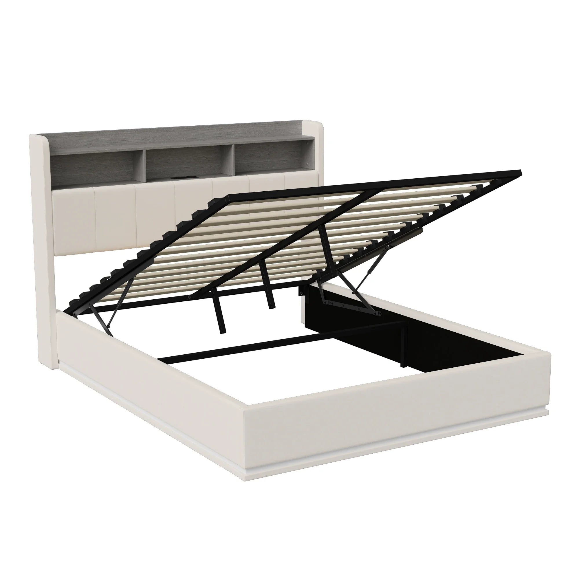 Gestoffeerd bed 140x200 cm met LED verlichting en opbergruimte