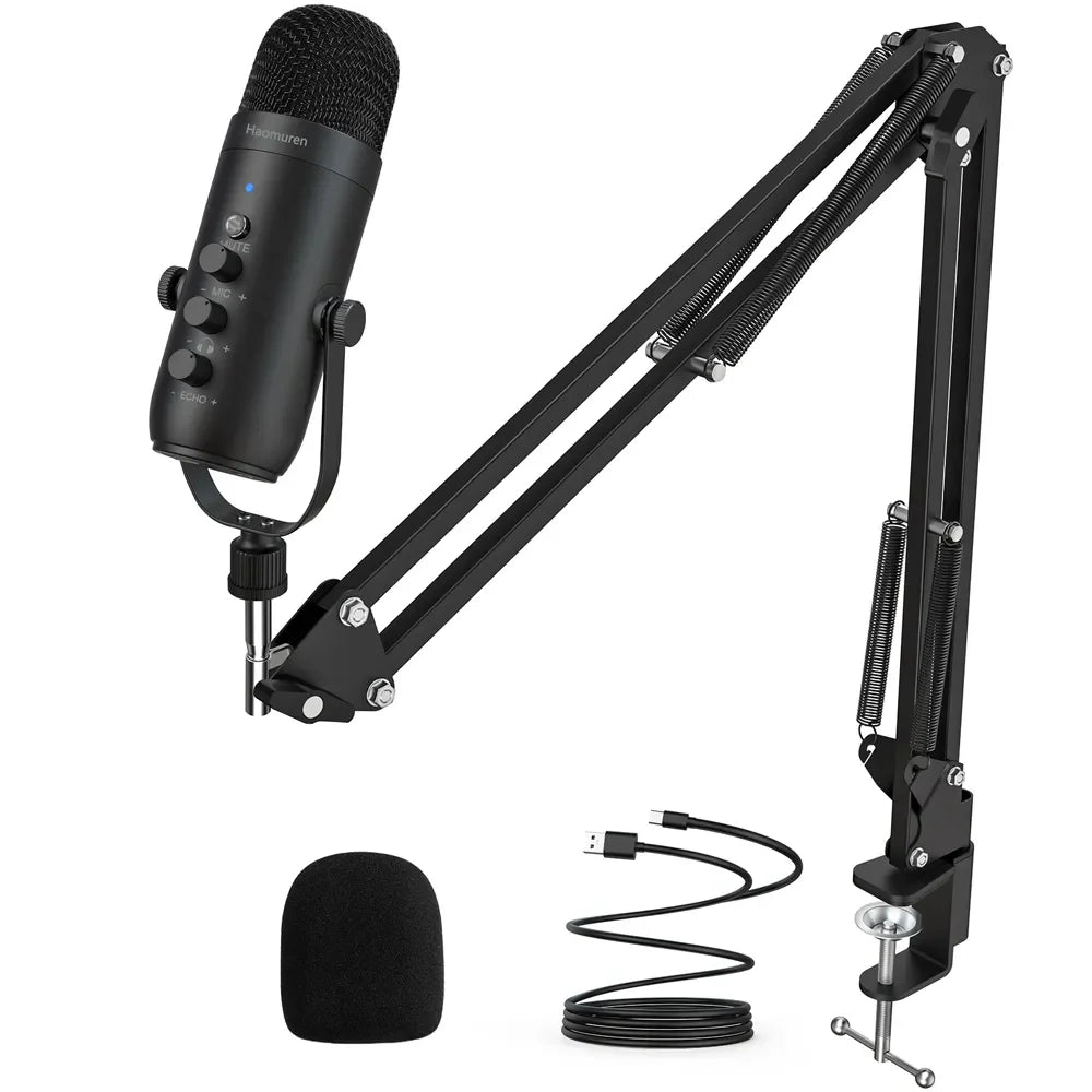 USB condensator microfoon set met boom arm – Cardioïde studio microfoon voor podcast, streaming en gaming