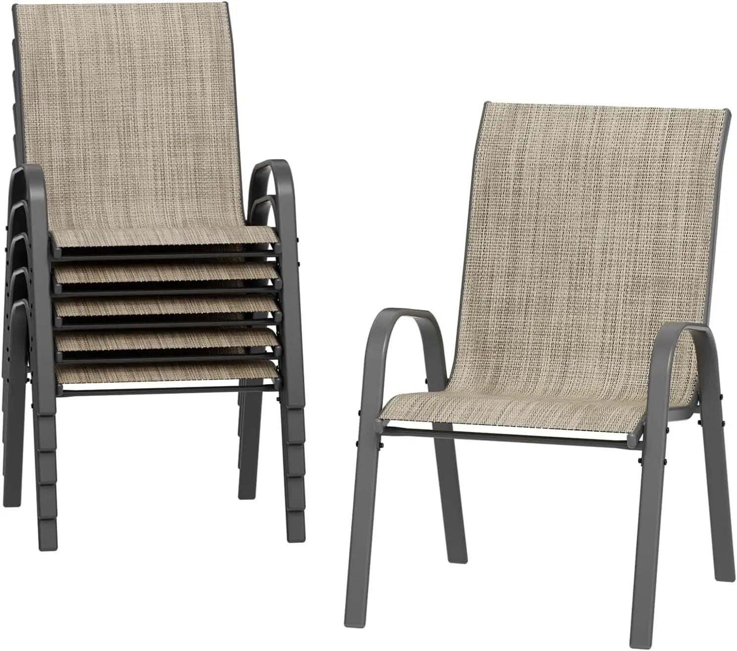 Set van 6 Stapelbare Tuinstoelen – Weerbestendige Terrasstoelen met Hoge Rugleuning – Metalen Tuinstoelen tot 150 kg