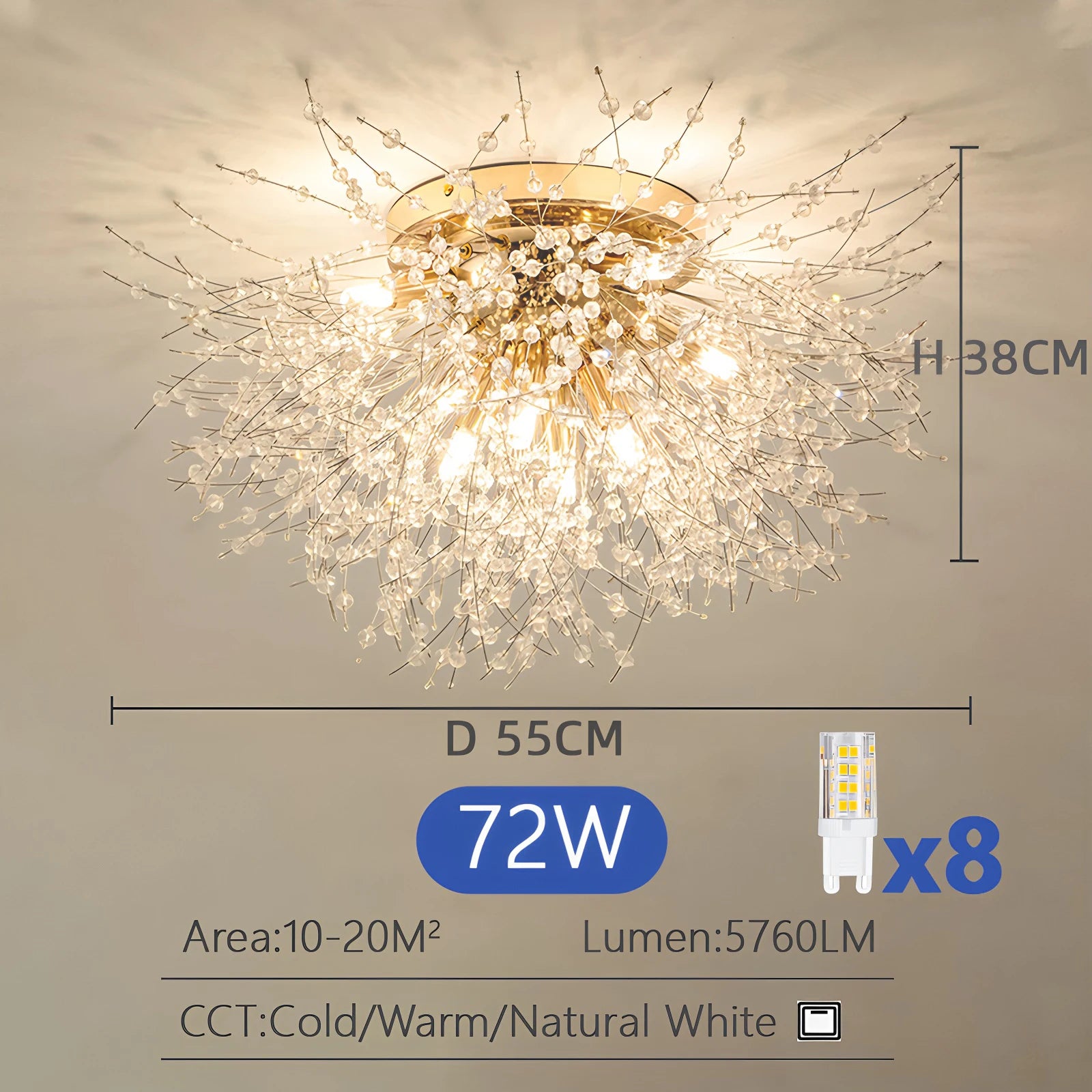 Moderne LED Plafondlamp Paardenbloem – Dimbare Kristallen Kroonluchter met Afstandsbediening
