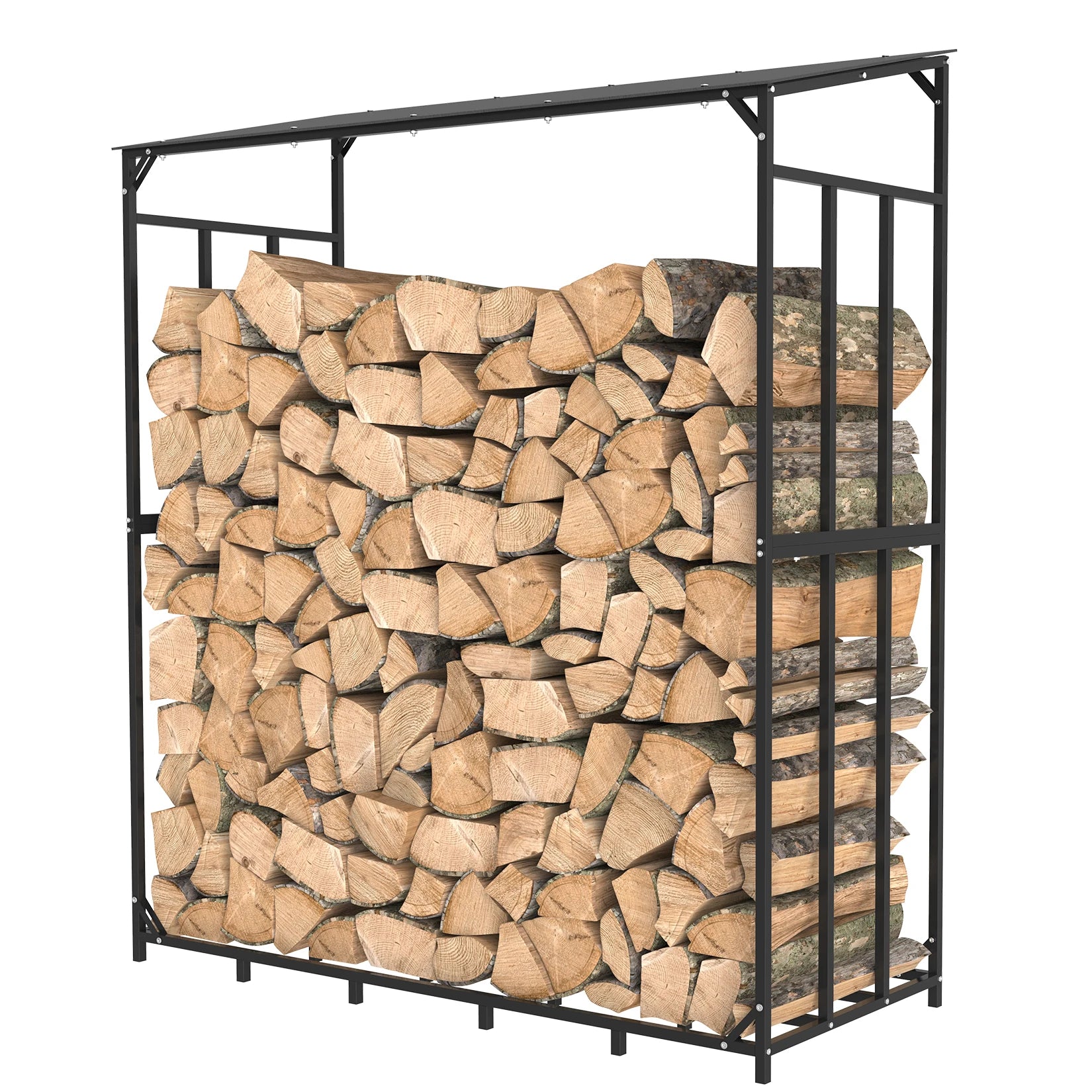 XXL Metalen Haardhoutrek met Dak en Beschermhoes – Heavy Duty Houtopslag voor Buiten, Tuin en Terras