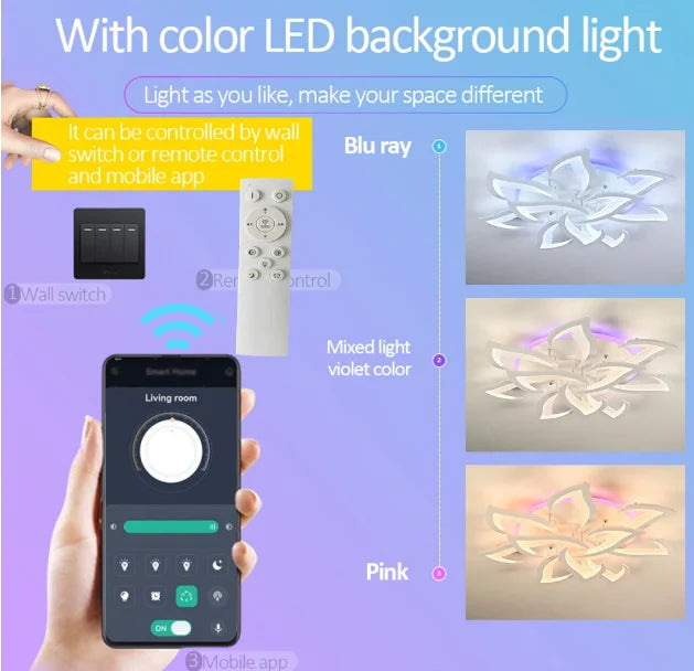 Slimme LED Plafondlamp Lotus – Dimbare Moderne Plafondverlichting met Afstandsbediening & App, Luxe Design voor Woonkamer, Slaapkamer & Eetkamer