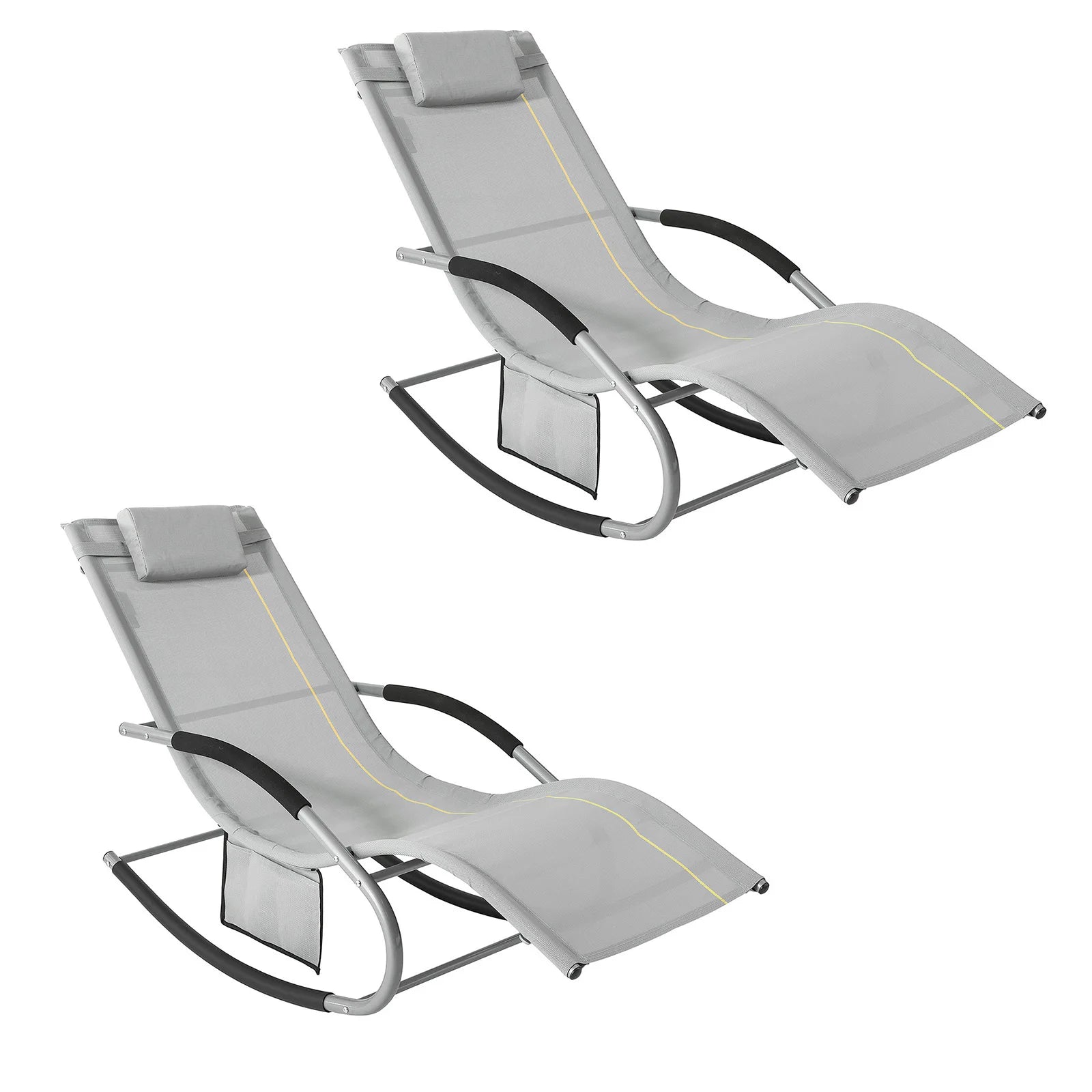 Set van 2 verstelbare ligstoelen - Zonnebed met kussens en zijvak