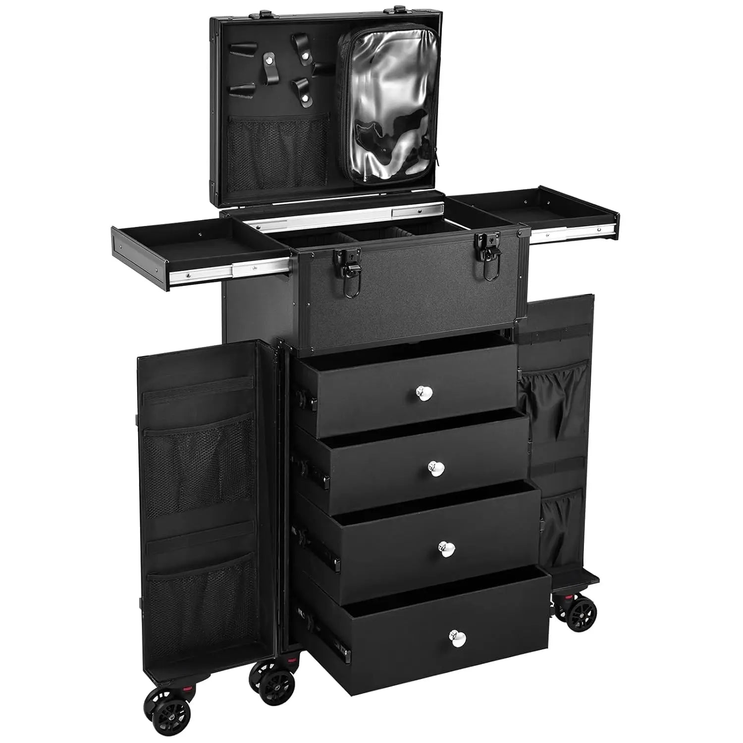 Professionele Make-up Koffer 4 Lades – Reiskoffer voor Cosmetica en Haarstyling – Trolley met Organizers en Waterdichte Behuizing