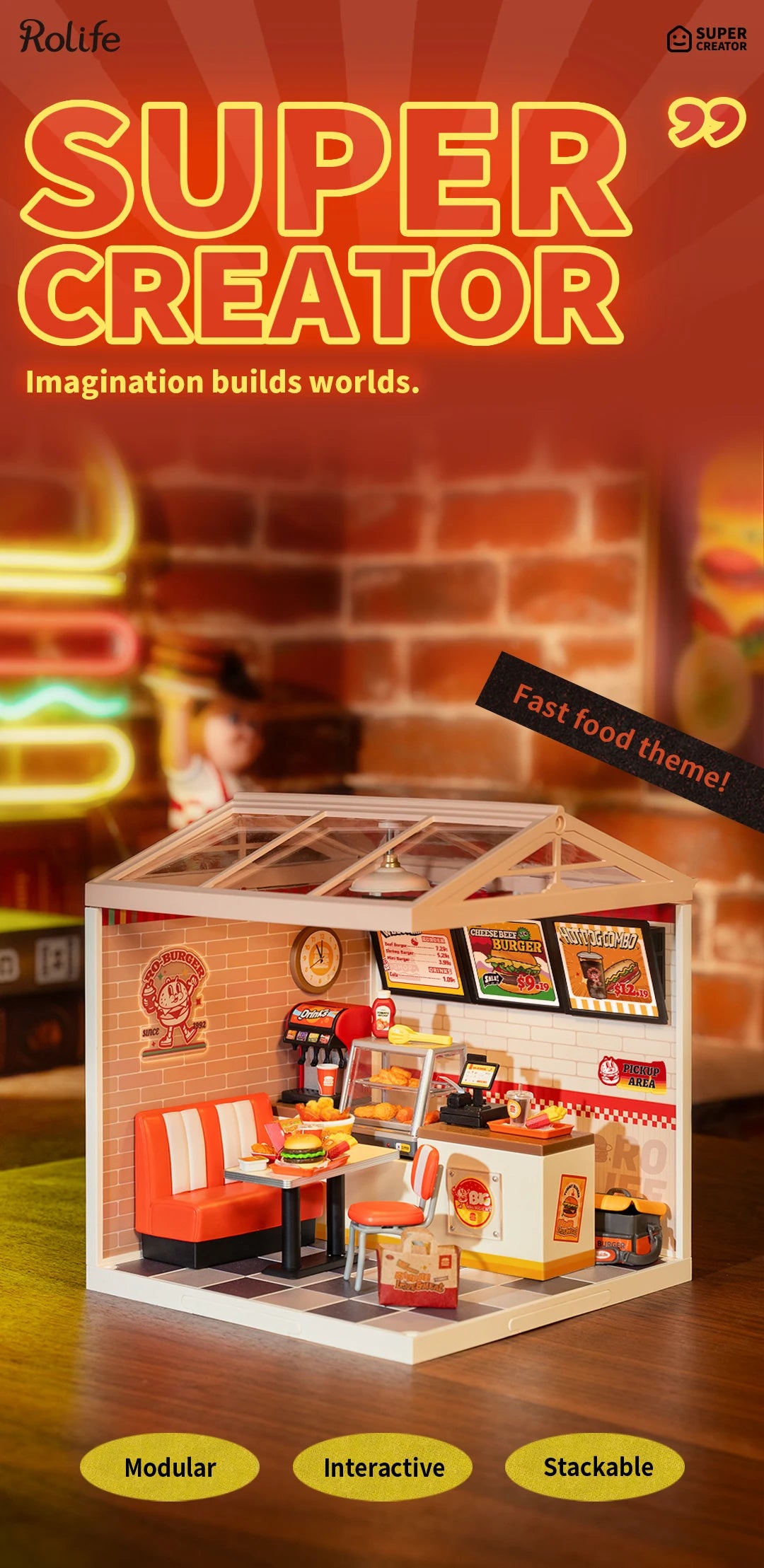 Miniatuur Poppenhuis Bouwset – Burgers Bar Thema – Creatieve DIY Bouwstenen voor Kinderen en Tieners