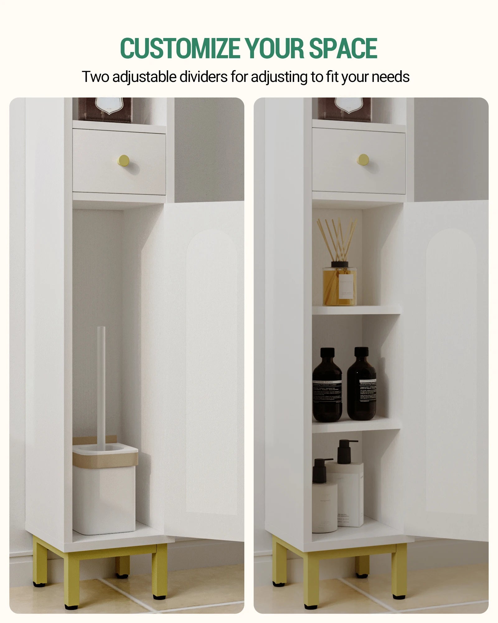 Smalle Badkamerkast met Deuren en Lade – Hoge Opbergkast voor Toilet en Badkamer – Wit Houten Design 180 cm