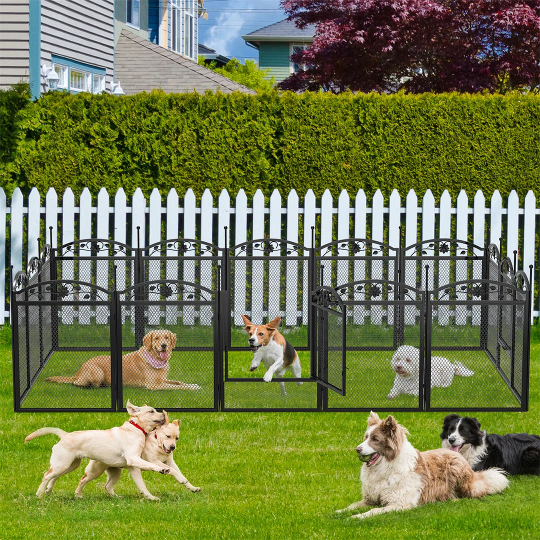 8-Delige Hondenren voor Puppy’s – Zware Metalen Puppyren met Deur & Waterdichte Mat – Opvouwbaar Hondenhek voor Binnen en Buiten