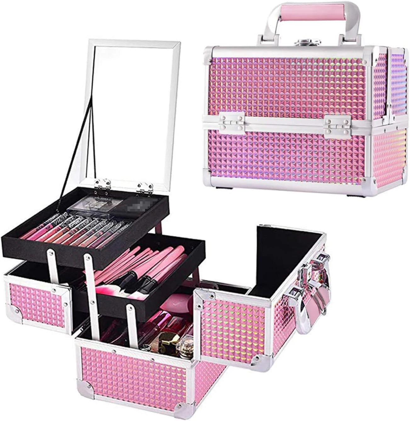Draagbare Make-up Koffer met Lade, Spiegel en Slot – Make-up Organizer Reiskoffer voor Cosmetica