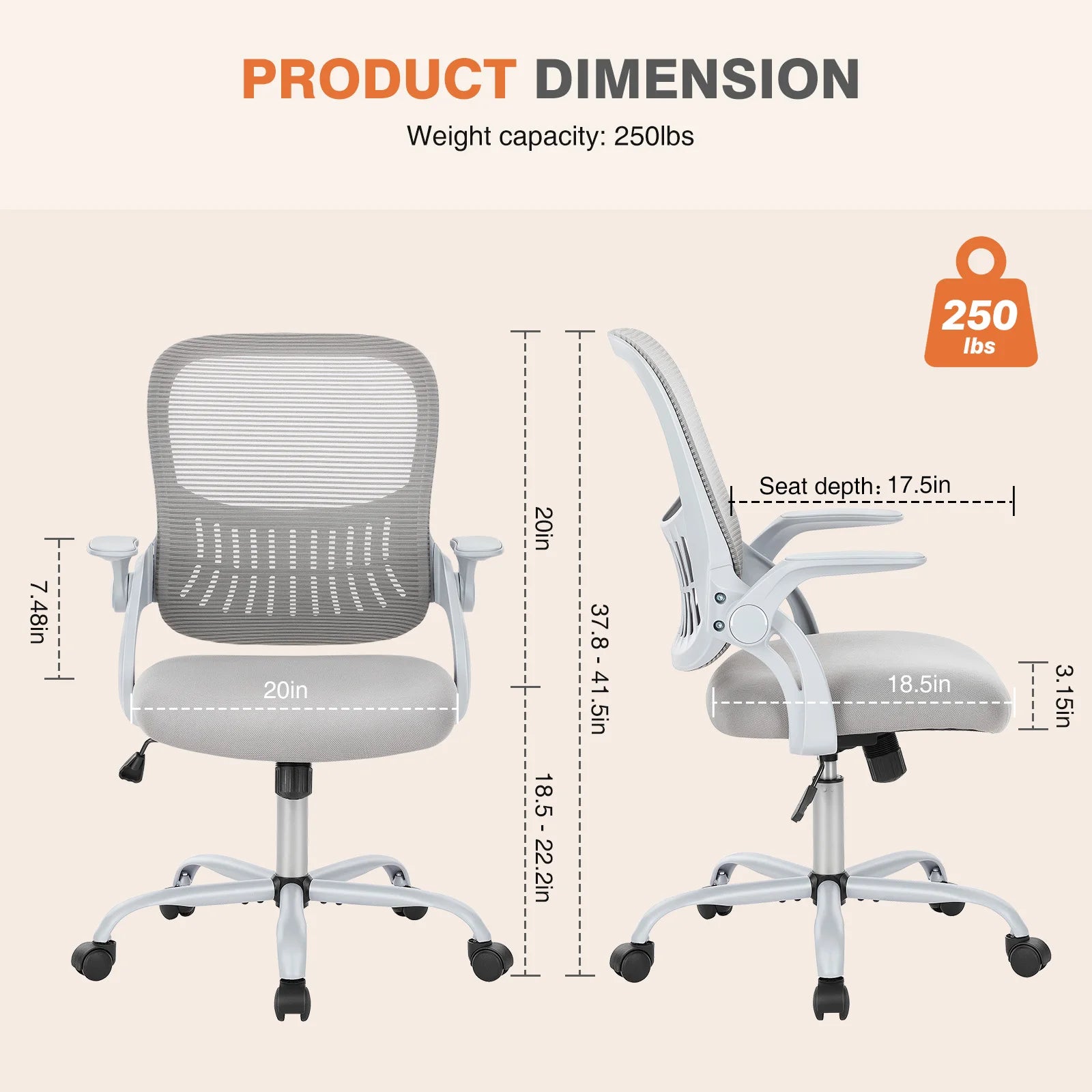 Ergonomische Mesh Bureaustoel – Comfortabele Kantelbare Bureaustoel met Lendensteun en Wielen