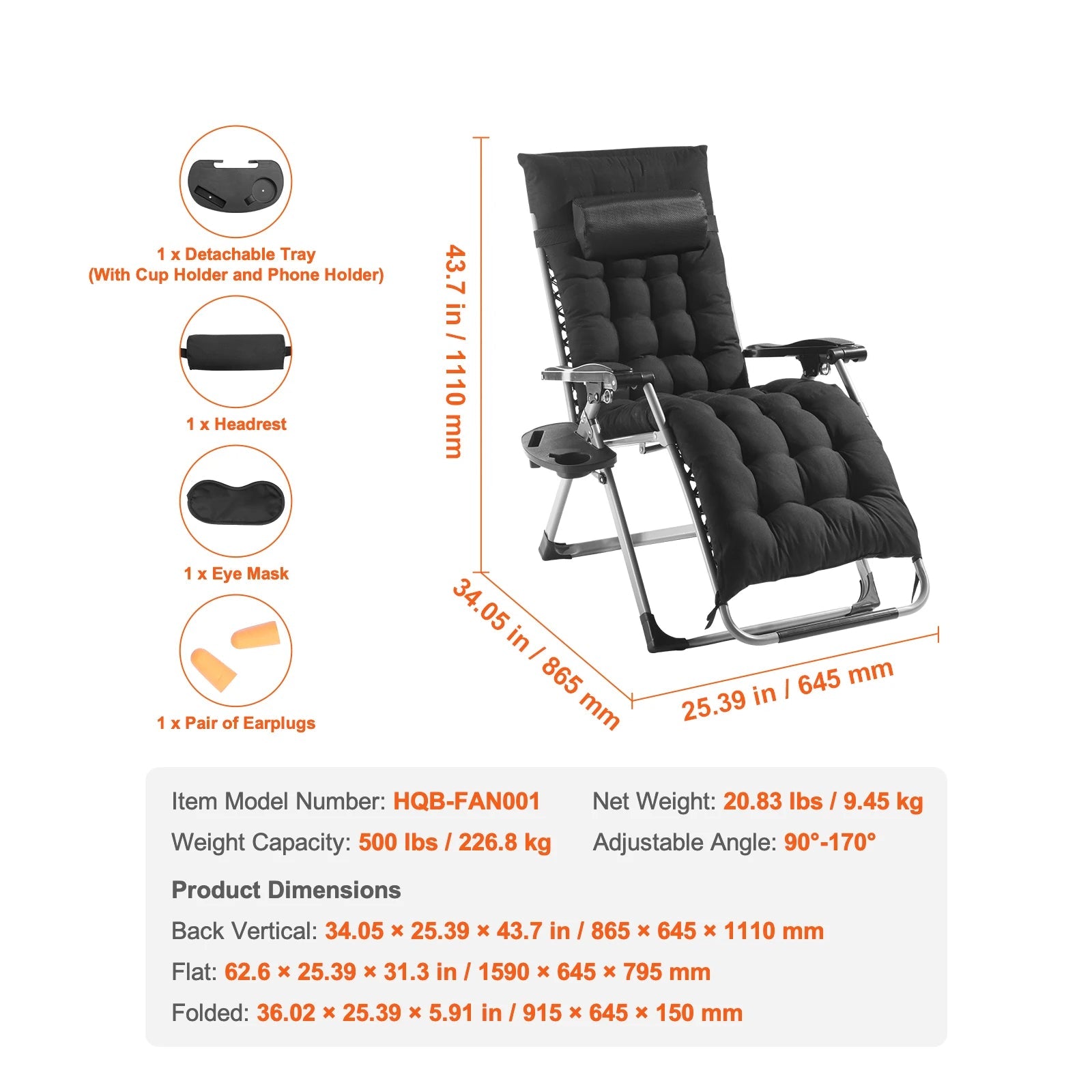 Zero Gravity Stoel Verstelbaar met Kussen & Accessoires – Comfortabele Ligstoel voor Tuin, Camping & Balkon