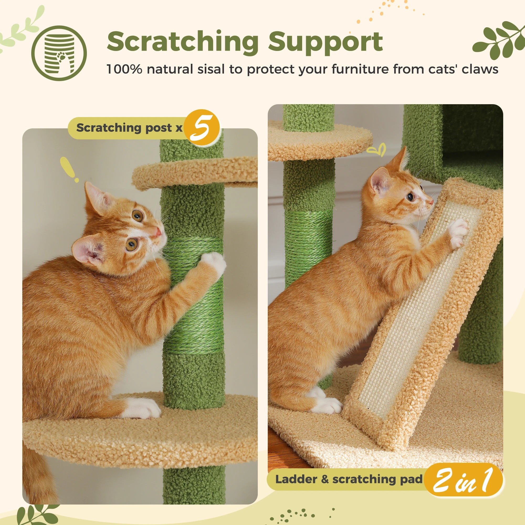 Verstelbare Houten Krabpaal tot Plafond met Hangmat en Kattenhuis – Grote Kattenboom met Sisal Krabpalen en 7 Niveaus – Luxe Katten Klimtoren voor Binnen