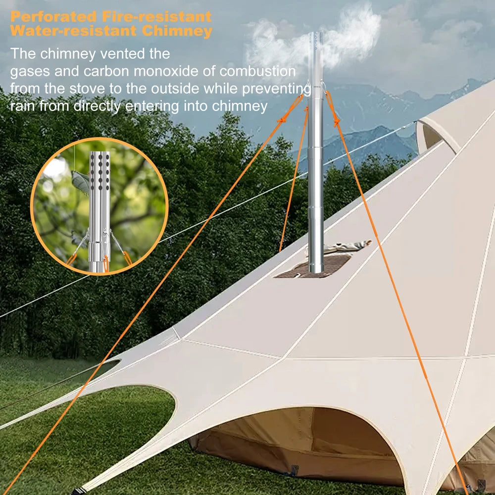 Draagbare RVS Camping Houtkachel met Schoorsteen – Tentkachel voor Kamperen, Backpacken & Outdoor Koken