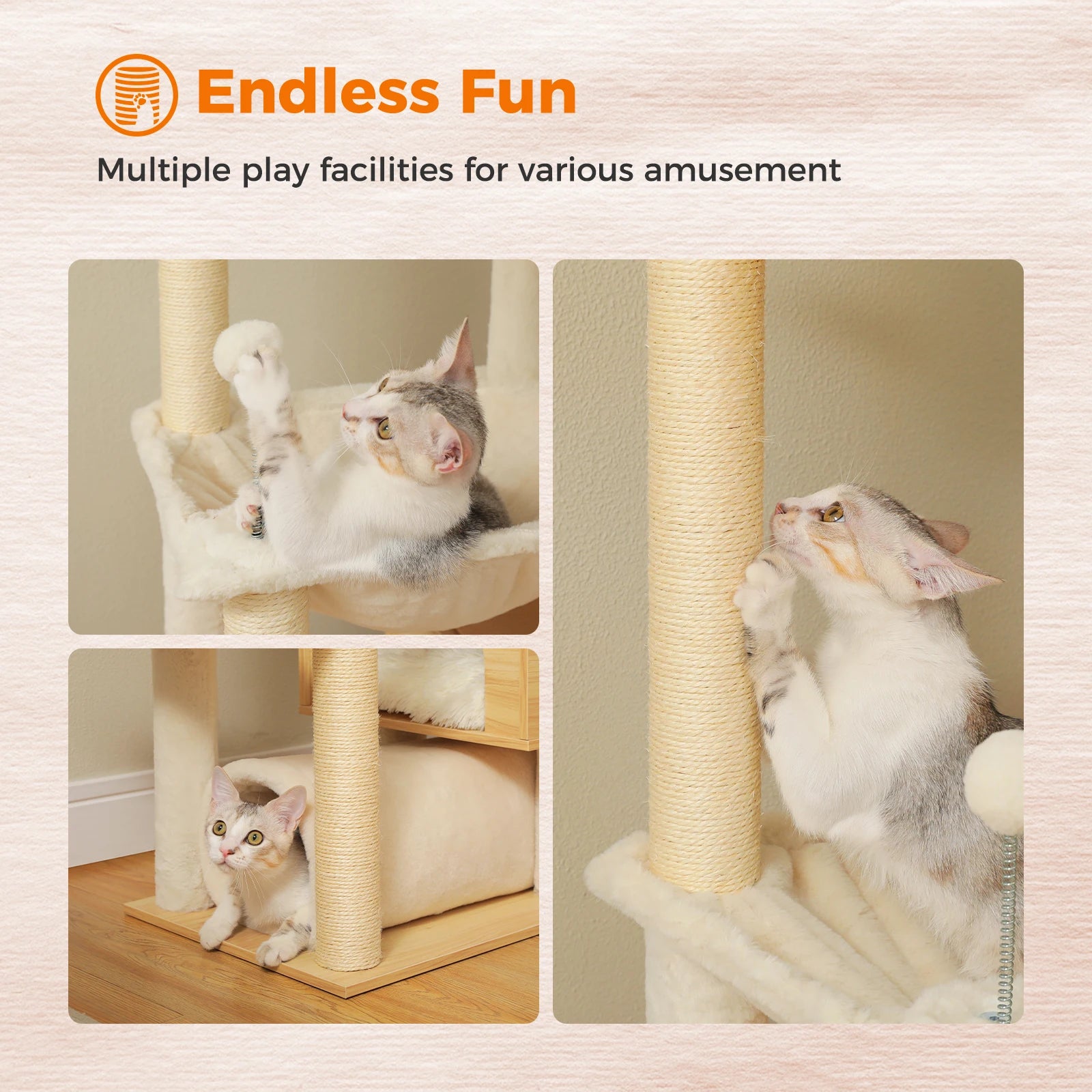 Verstelbare Houten Krabpaal tot Plafond met Hangmat en Kattenhuis – Grote Kattenboom met Sisal Krabpalen en 7 Niveaus – Luxe Katten Klimtoren voor Binnen