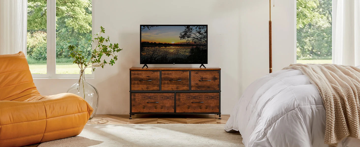 Modern opbergkast met 5 stoffen laden – veelzijdige kledingkast met stalen frame