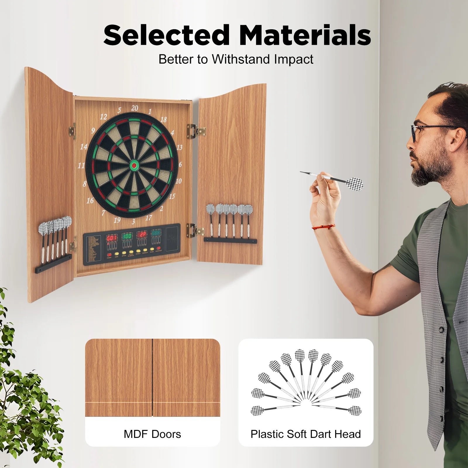 Elektronisch Dartbord met Cabinet – Automatische Score LED Darts Bord Set voor Thuis en Indoor Spellen