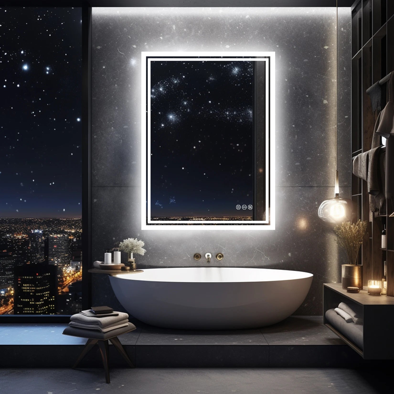 LED Badkamerspiegel met Verlichting – Dimbaar, Anti-Condens, Touch Bediening, IP65 Waterbestendig, Warm & Koel Licht