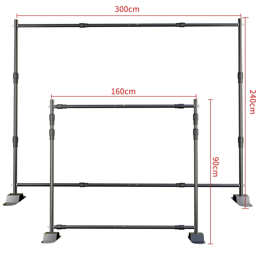 Dubbele Crossbar Fotografie Achtergrondstandaard – Verstelbaar 3x2,4m Backdrop Frame voor Studio, Video en Greenscreen