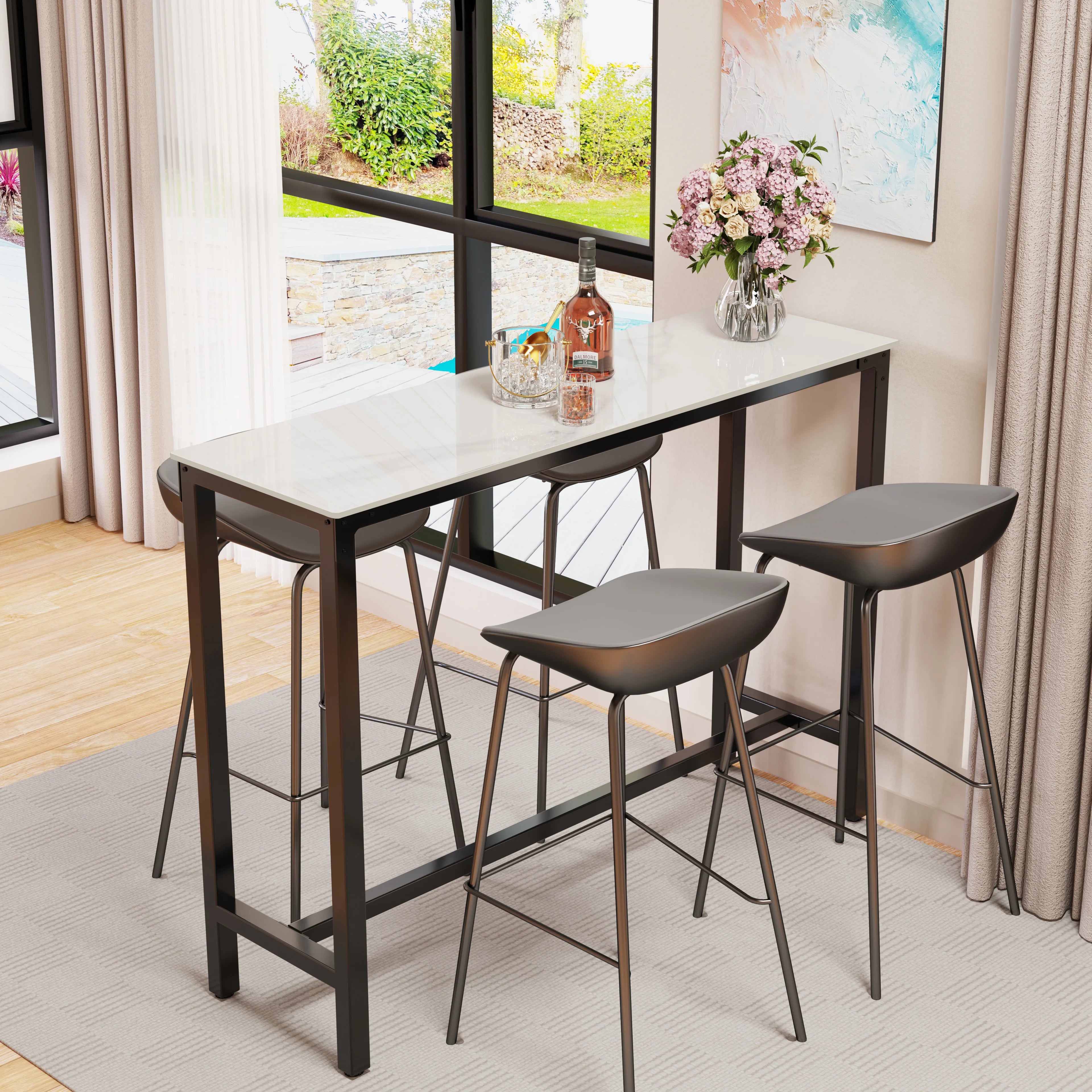 Sintersteen Bartafel Wit – Luxe Counterhoogte Bartafel met Stalen Frame (105 cm)
