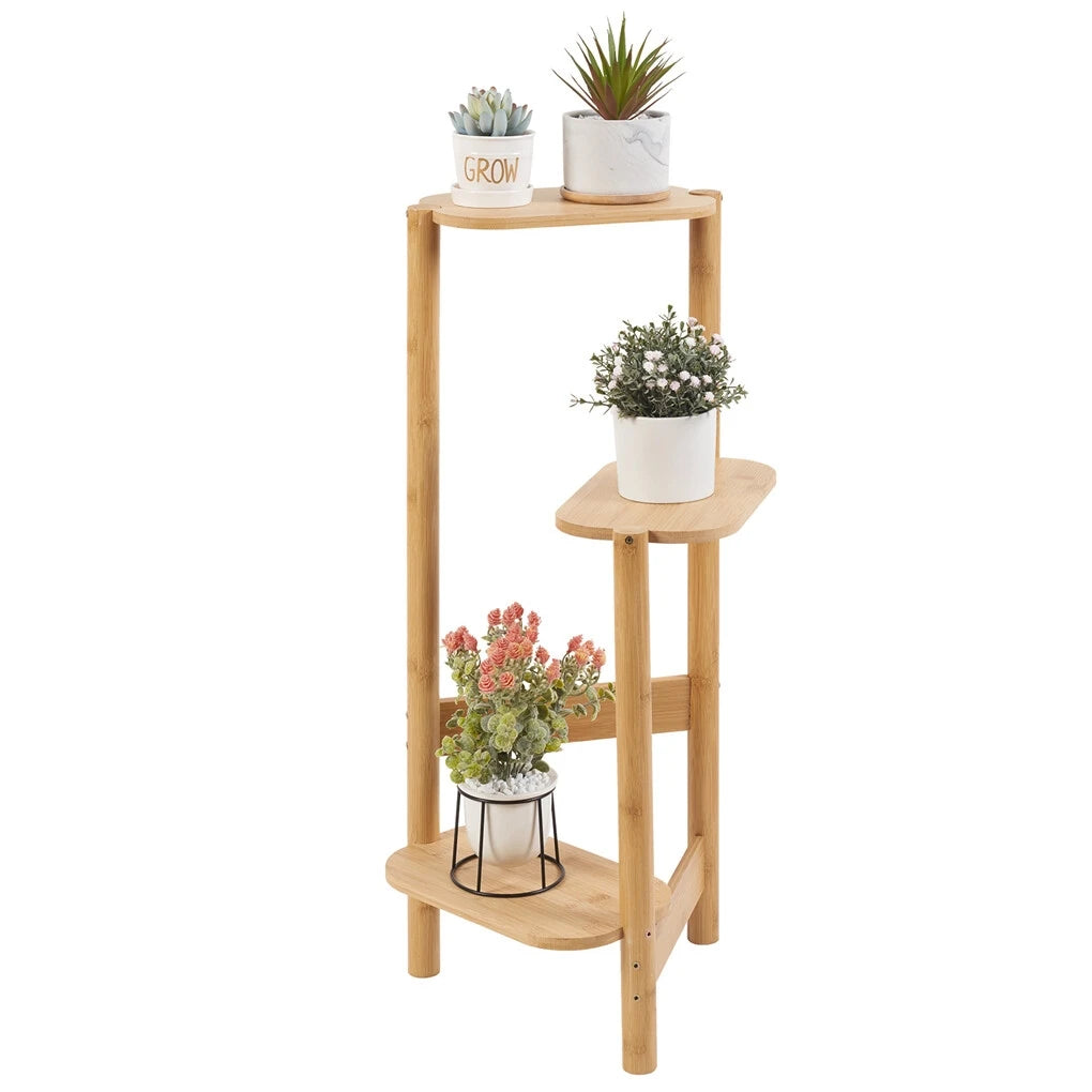 3-Laags Bamboe Plantenstandaard voor Binnen – Hoek Plantenrek voor Balkon, Woonkamer en Slaapkamer