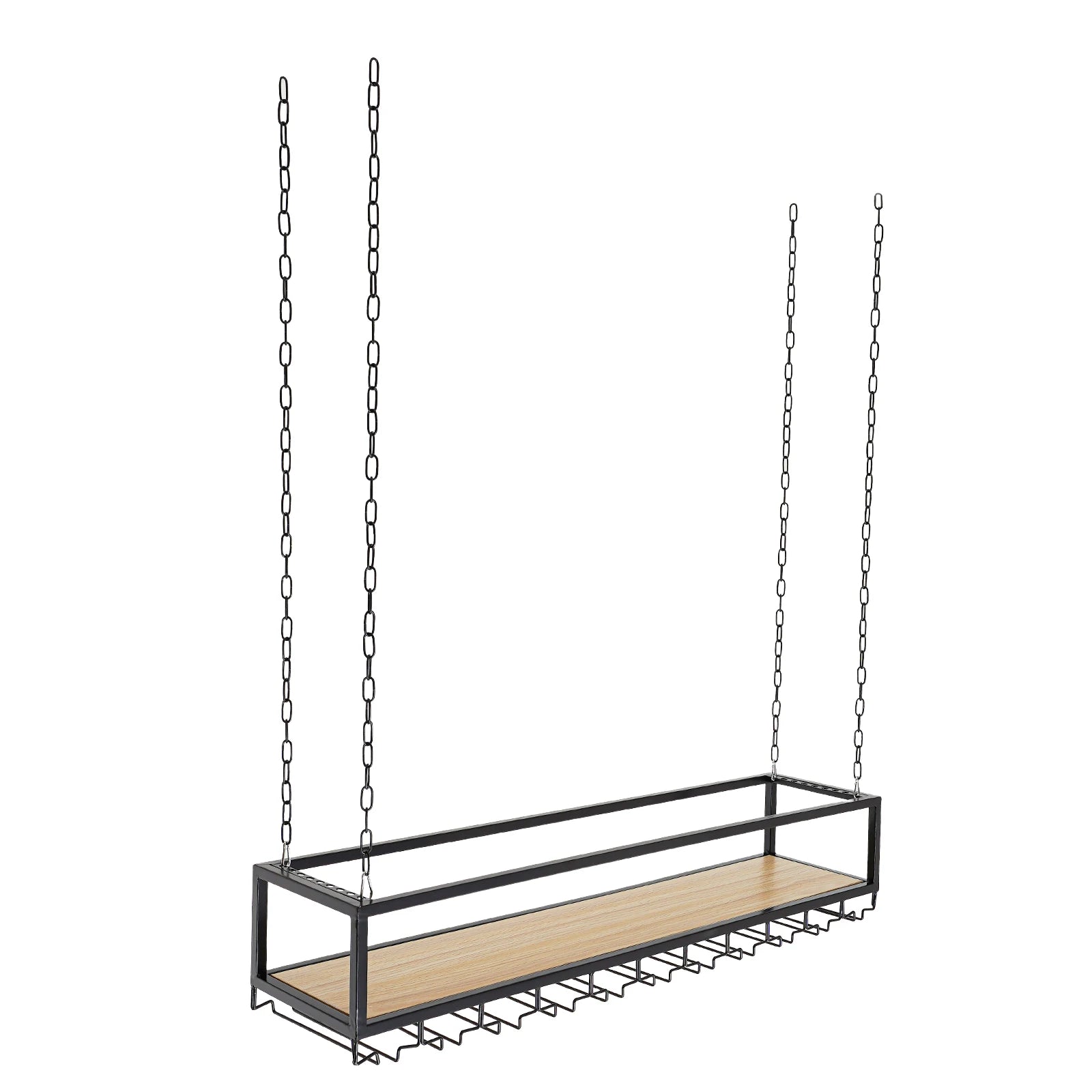 Hangend Wijnrek Industrieel met Glazenhouder – Vintage Plafond Wijnrek Metaal & Hout
