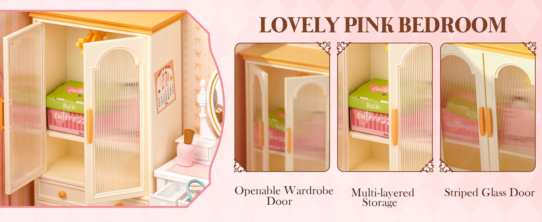 3D Puzzel Miniatuur Roze Slaapkamer – DIY Bouwset voor Creatieve Hobbyisten en Poppenhuisfans