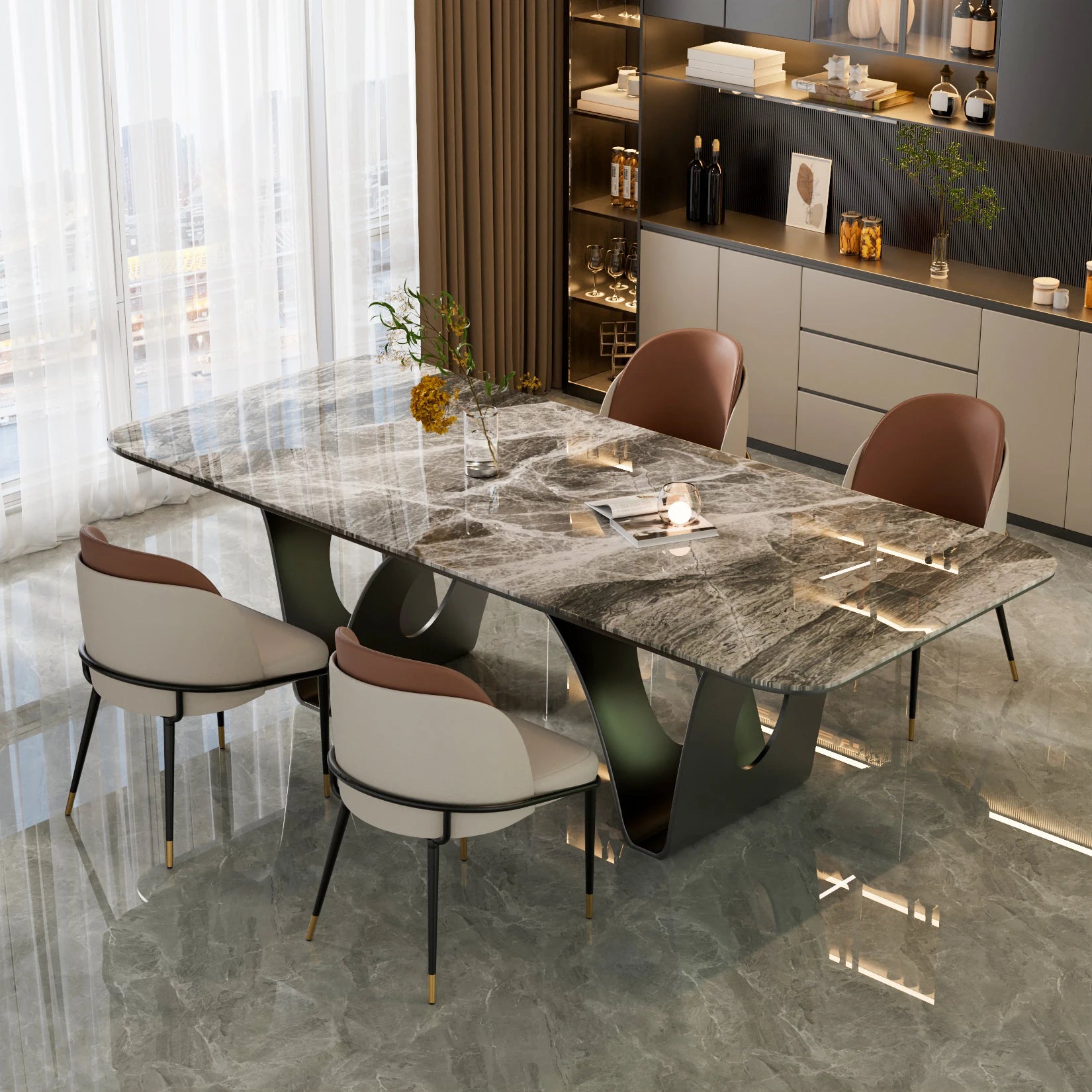 Moderne Eetkamerstoelen Set van 2 – Luxe Kunstleer Stoelen met Armleuningen - Gestoffeerd & Comfortabel Design