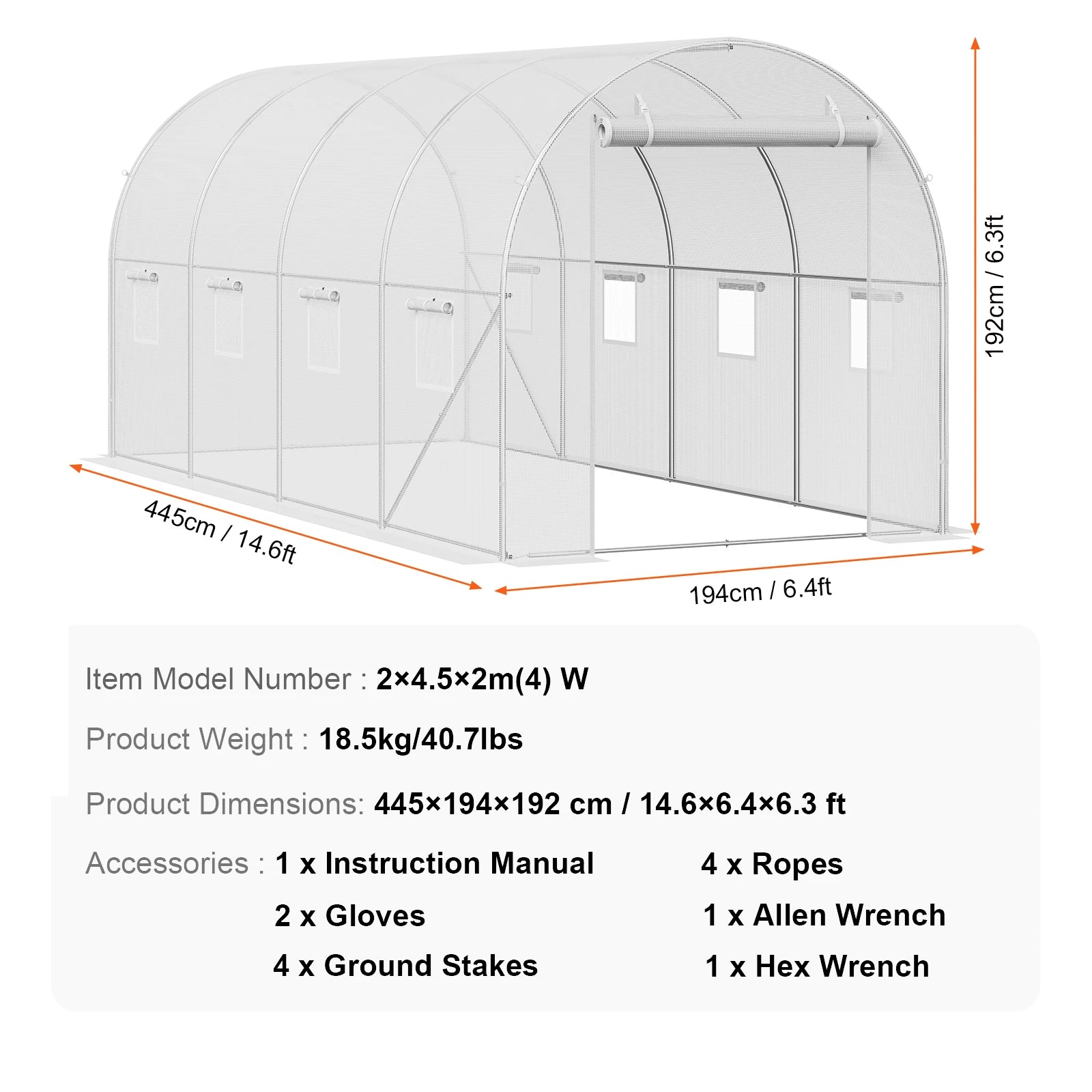 Wandelbare Tunnelkas met Stalen Frame 345×195×192 cm – Grote Inloop Tuinkas met PE Afdekking, Ritsdeur en Ventilatieramen