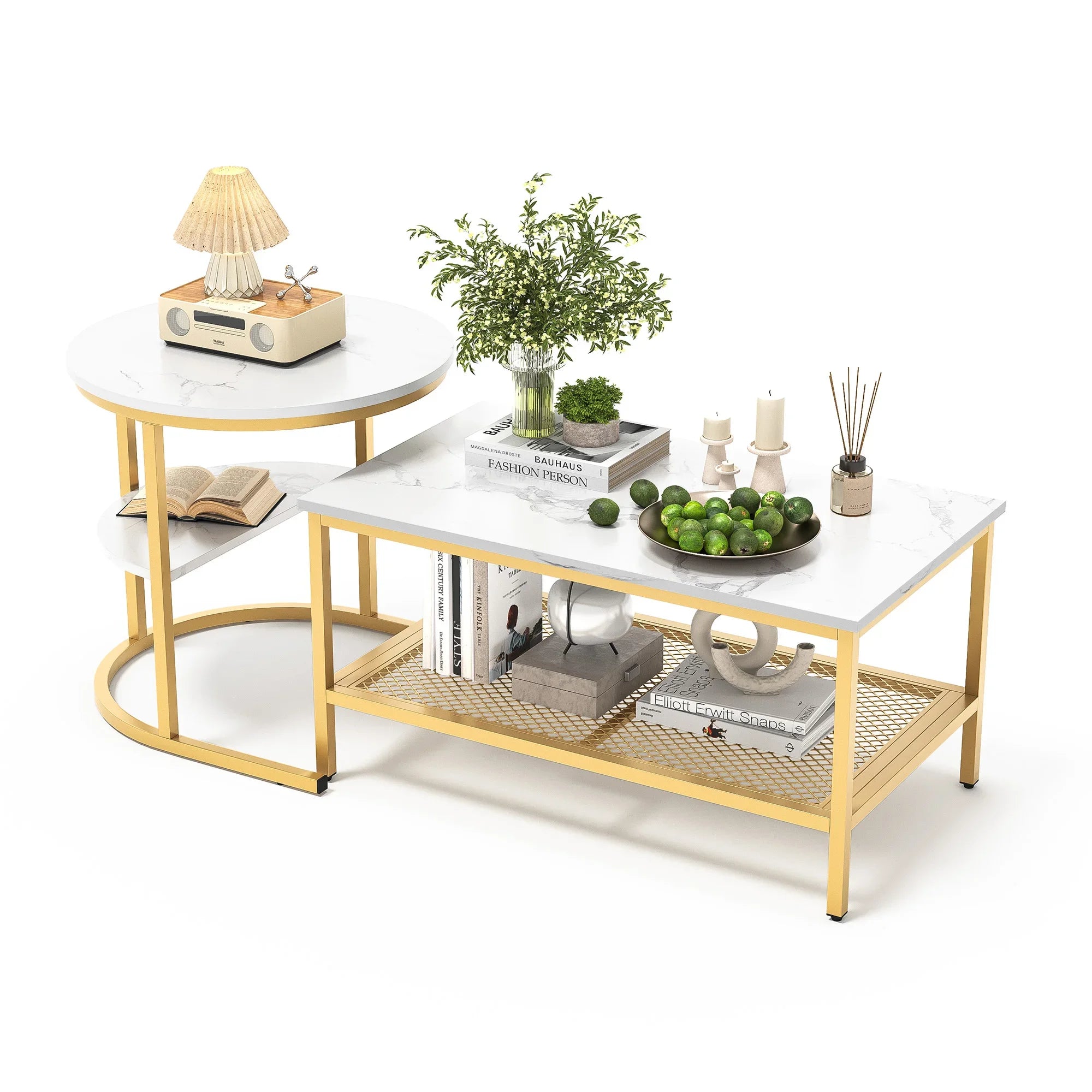 Moderne set van 2 salontafels met marmerlook – stijlvol en functioneel