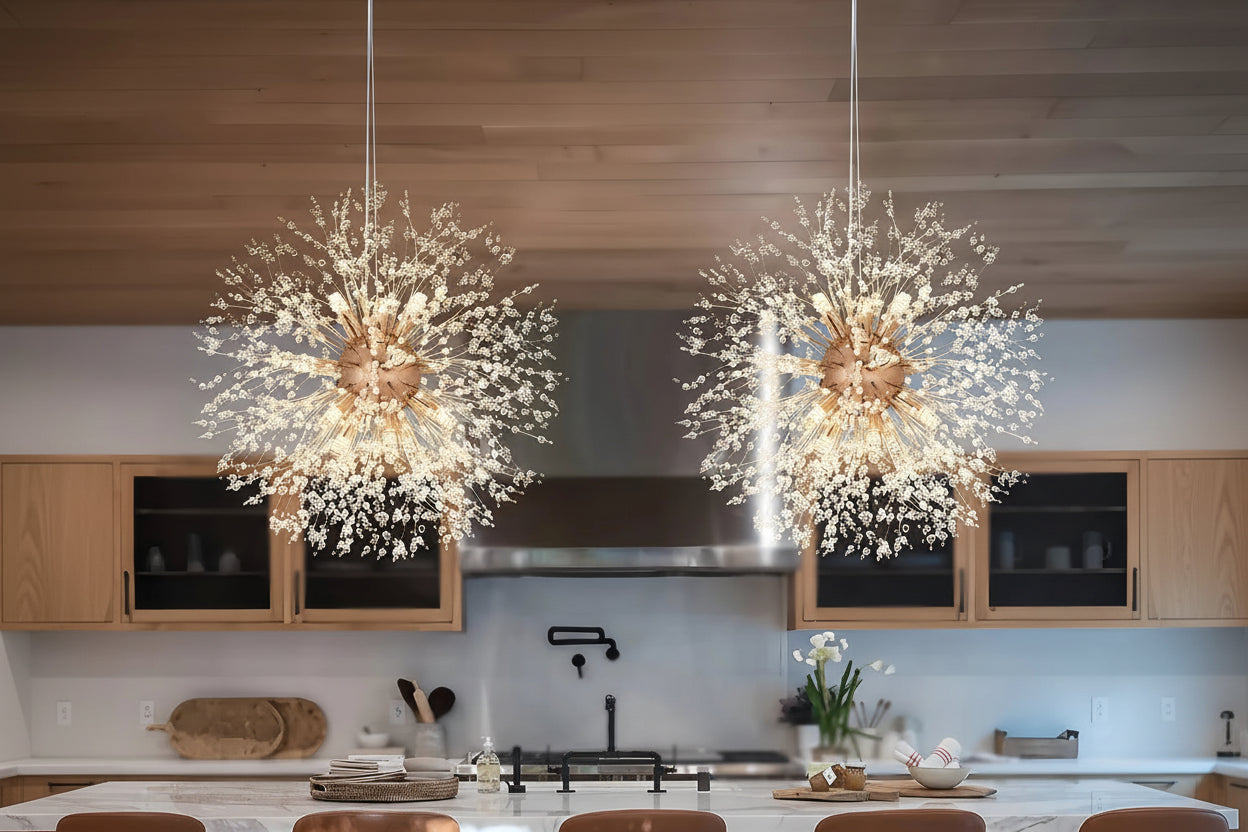 Moderne LED Hanglamp Paardenbloem Kristal – Luxe Kroonluchter Design (Goud/Zilver)