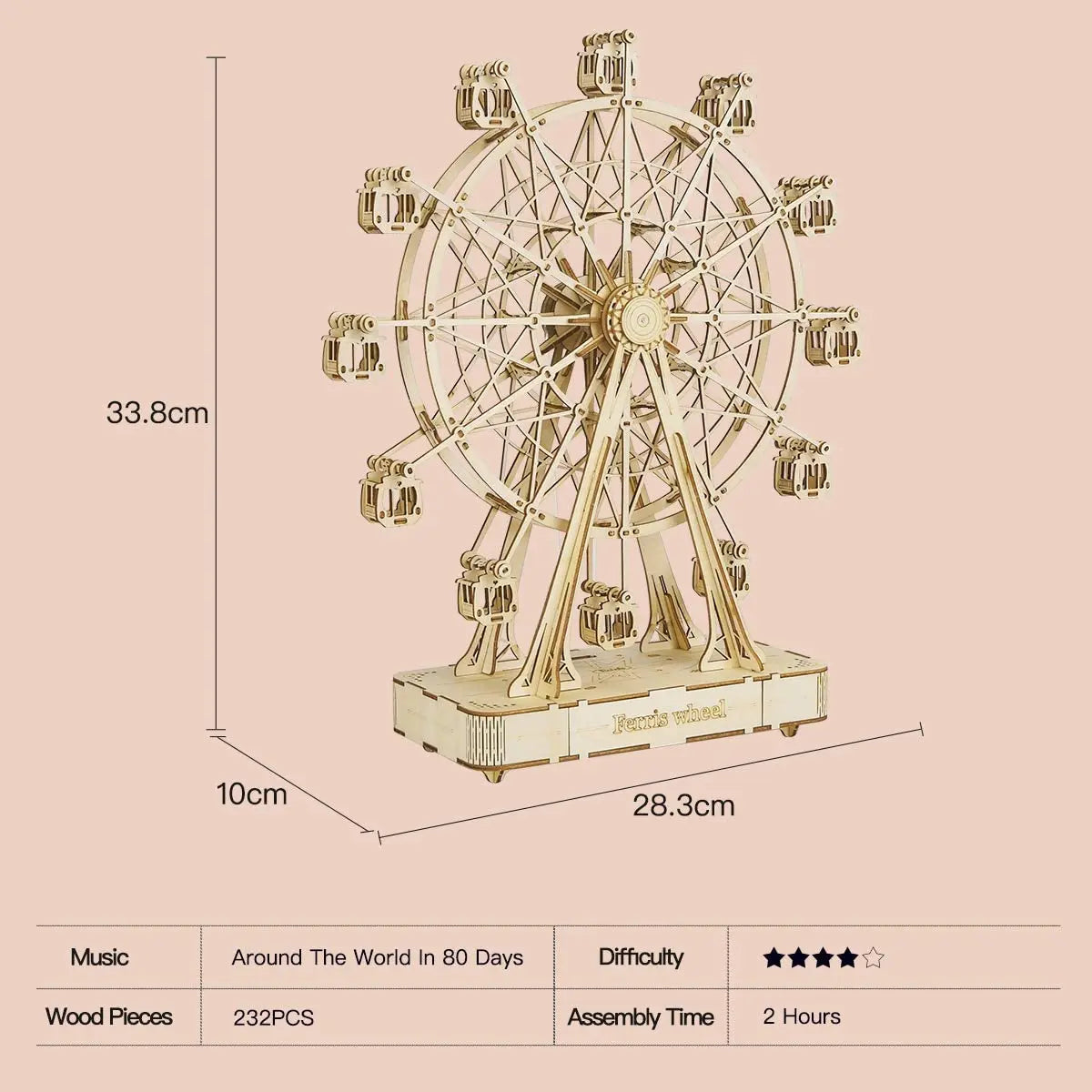 3D Houten Reuzenrad Bouwset – 232-Delig DIY Model met Muziekdoos – Mechanische Puzzel Cadeau voor Volwassenen en Tieners