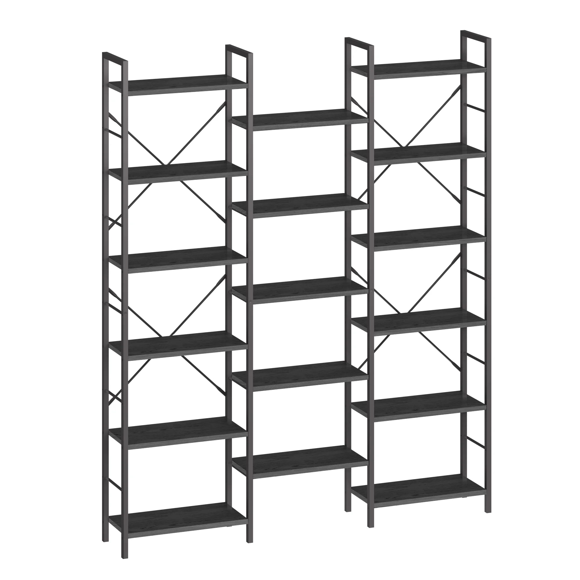 Industriële Boekenkast met 17 Planken – Grote Open Kast met Metalen Frame en Verstelbare Planken voor Woonkamer & Slaapkamer
