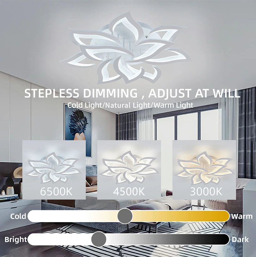 Moderne Bloem Plafondlamp LED – Dimbare Luxe Kroonluchter met Afstandsbediening – Nordic Design voor Woonkamer & Slaapkamer