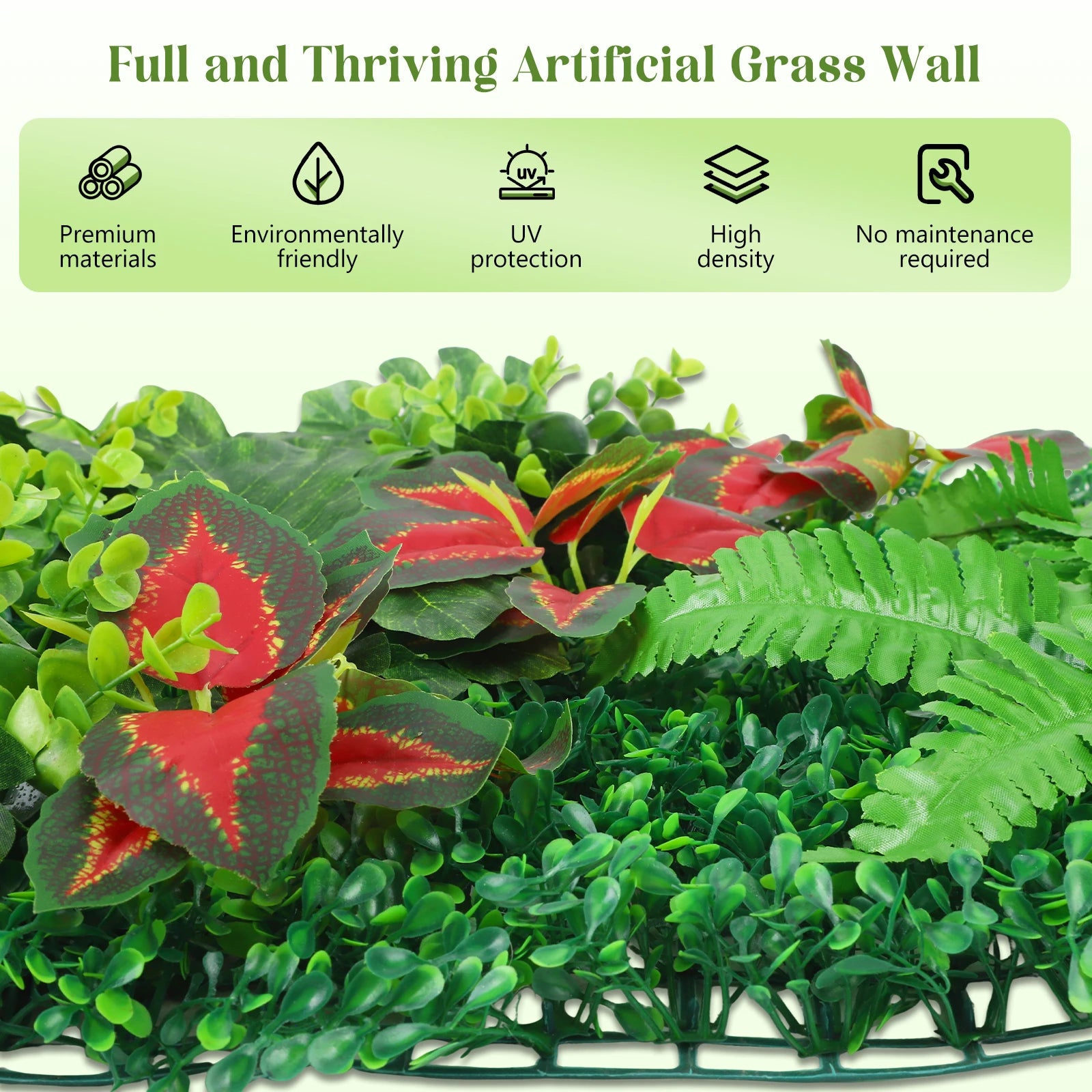 Kunstplant Muur Set 2 Stuks 60x40 cm – Groene Wanddecoratie met Gras en Bloemen voor Binnen & Buiten