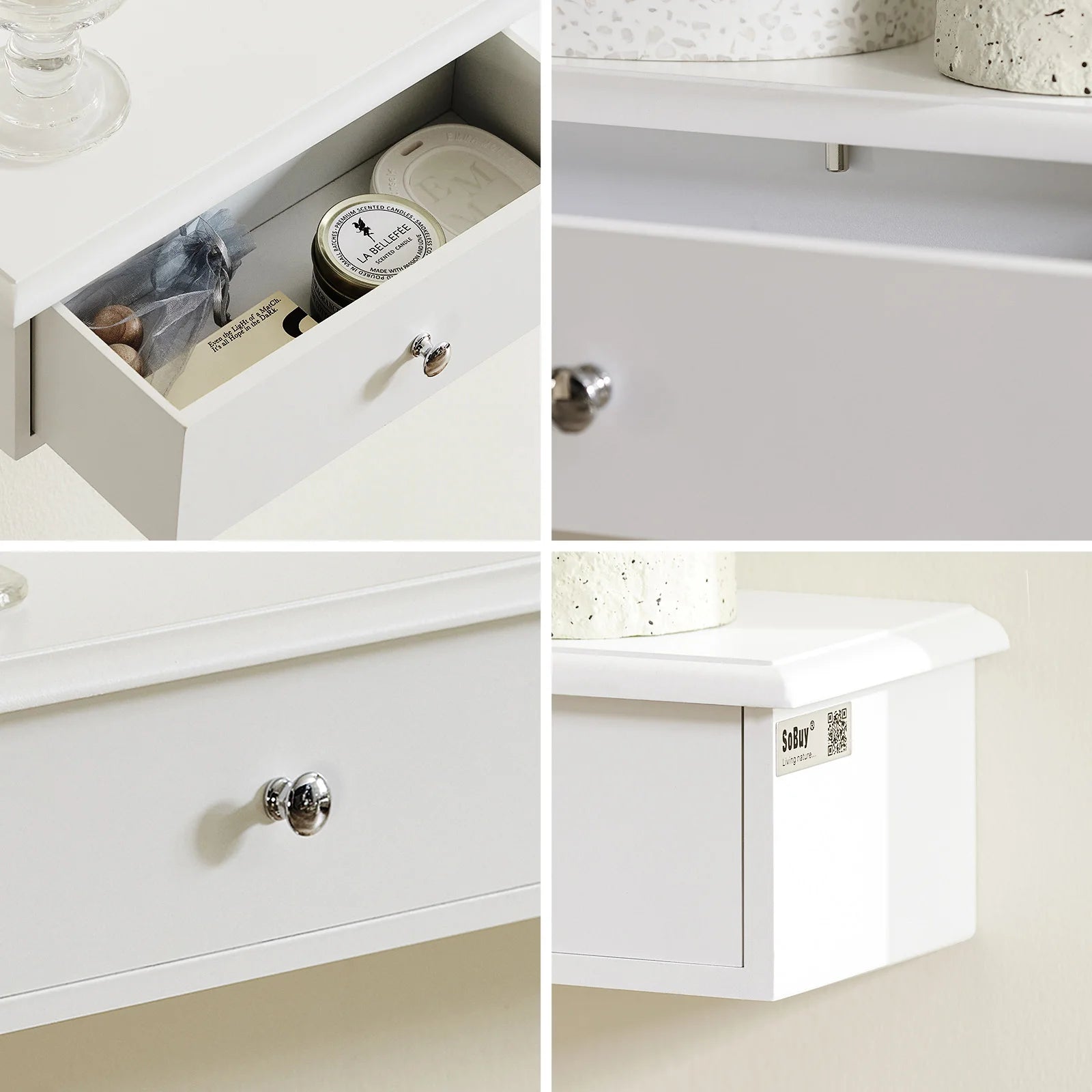 Smalle wandkast met 3 lades – Wandmeubel opbergruimte voor hal, badkamer & woonkamer