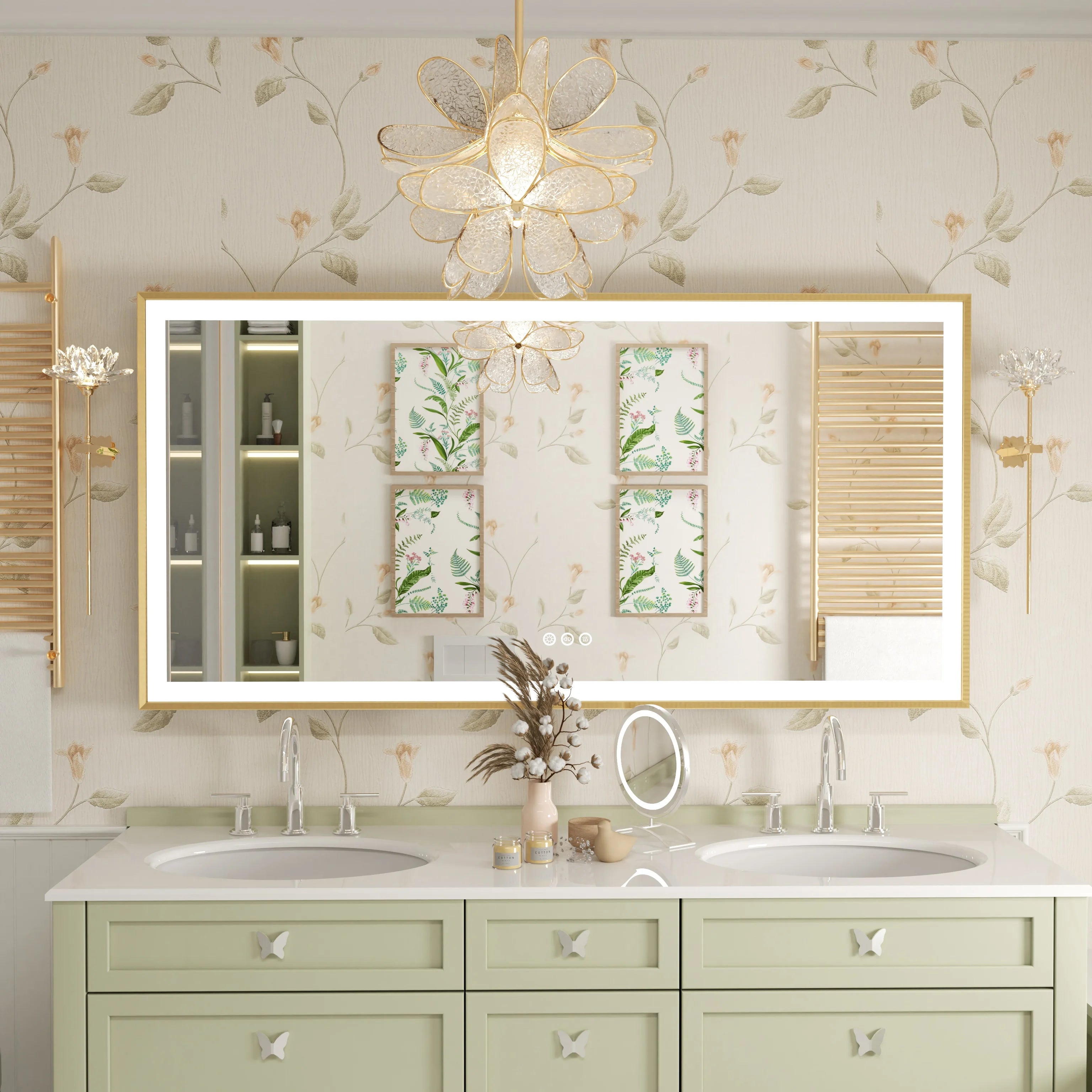 LED Badkamerspiegel Goud Frame – Dimbaar met 3 Lichtkleuren & Anti-Condens