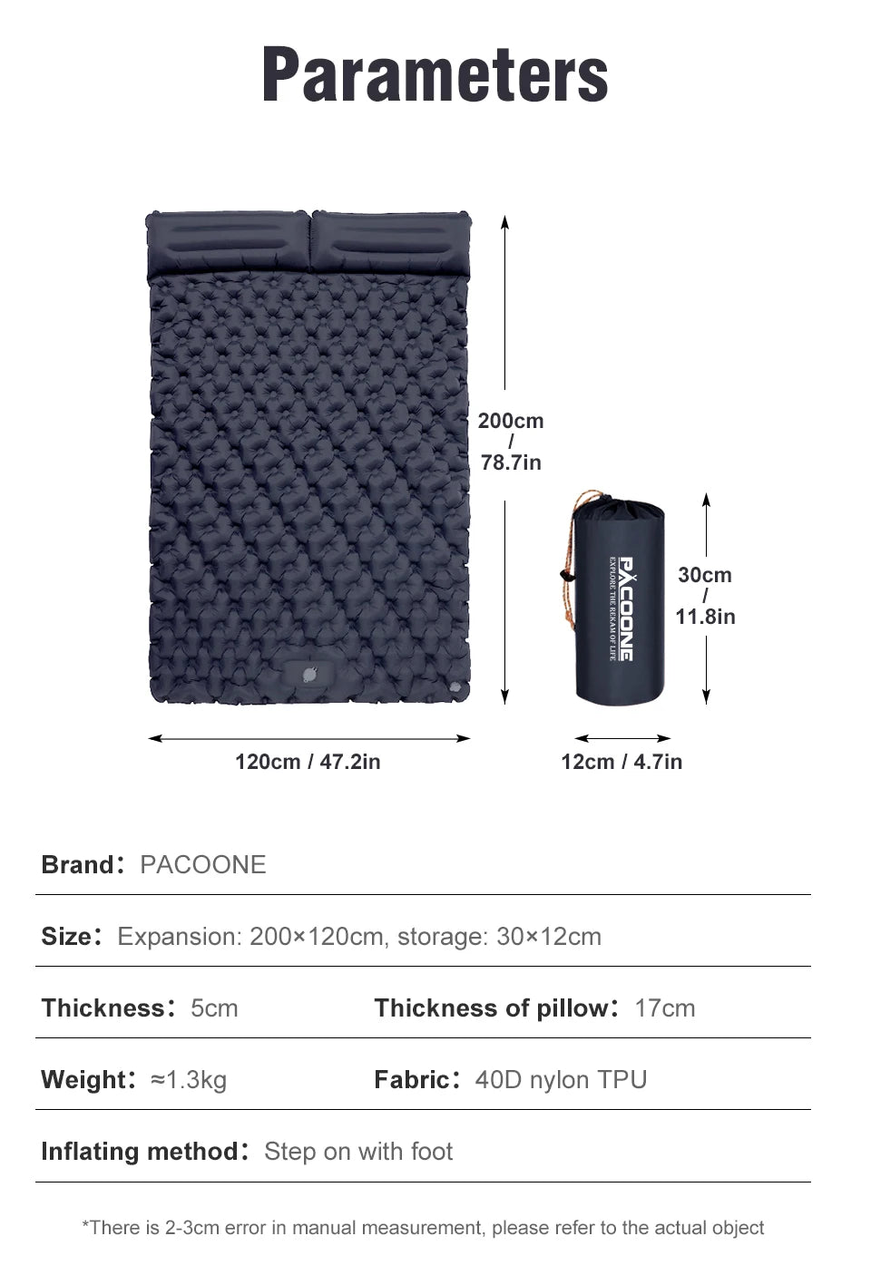 Opblaasbaar Camping Matras voor 2 Personen met Ingebouwde Pomp – Ultralicht, Compact & Waterdicht Slaapmatje voor Kamperen, Trekking & Festivals