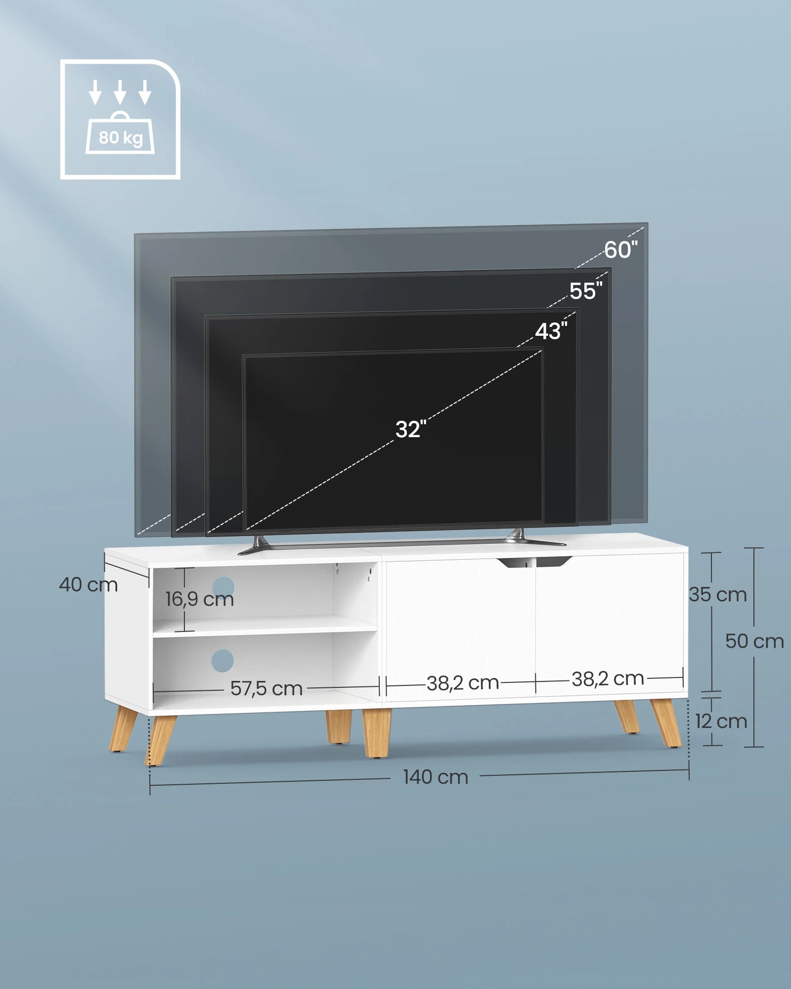 Lowboard / TV-Meubel 140 cm – Dressoir voor Televisie tot 65 Inch