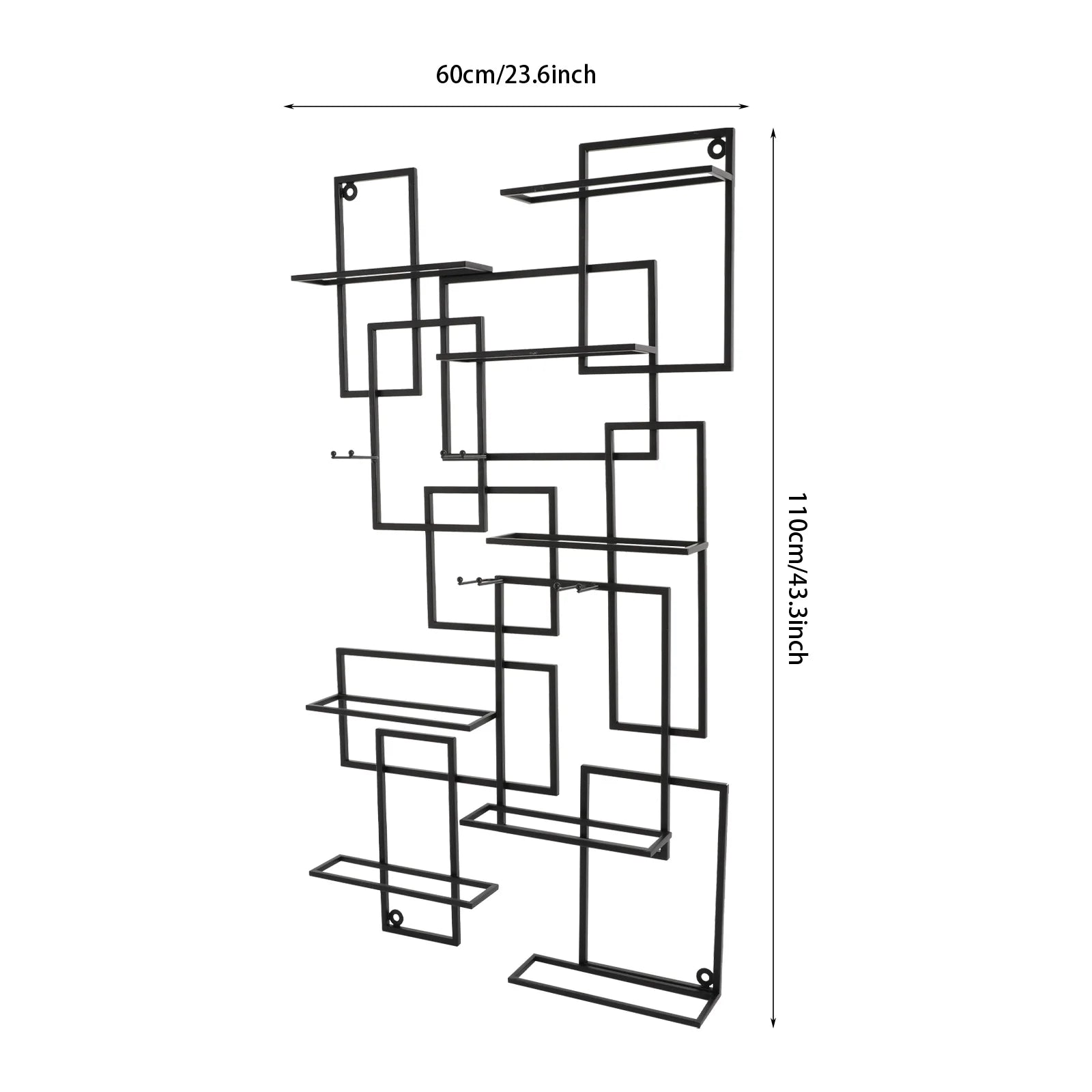 Wand Wijnrek Metaal Zwart – Modern Geometrisch Design – Wijnrek voor 10 Flessen – Industrieel & Luxe Wanddecoratie