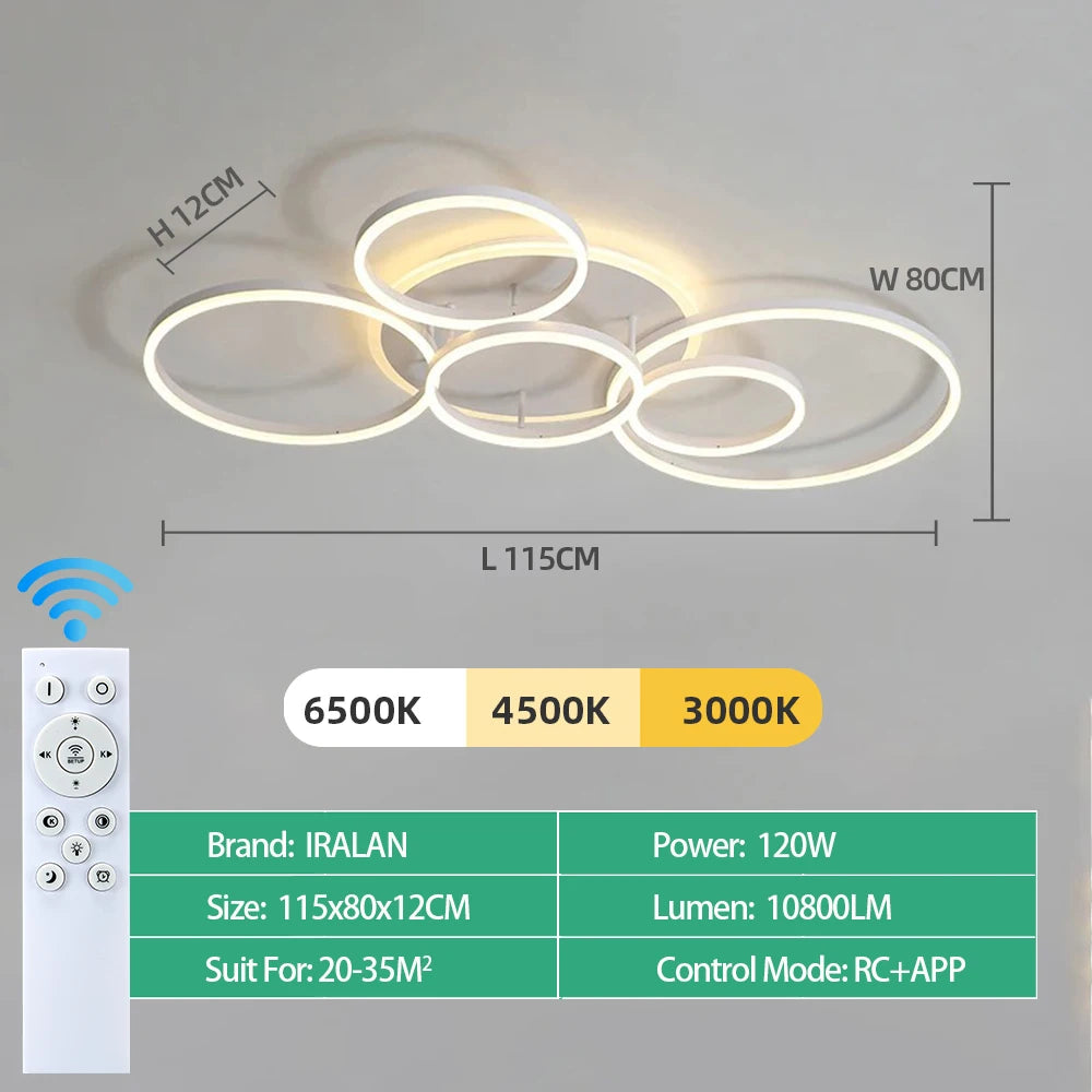 Moderne LED Plafondlamp met Ringen – Dimbare Smart Hanglamp met Afstandsbediening & App – Luxe Design voor Woonkamer & Slaapkamer