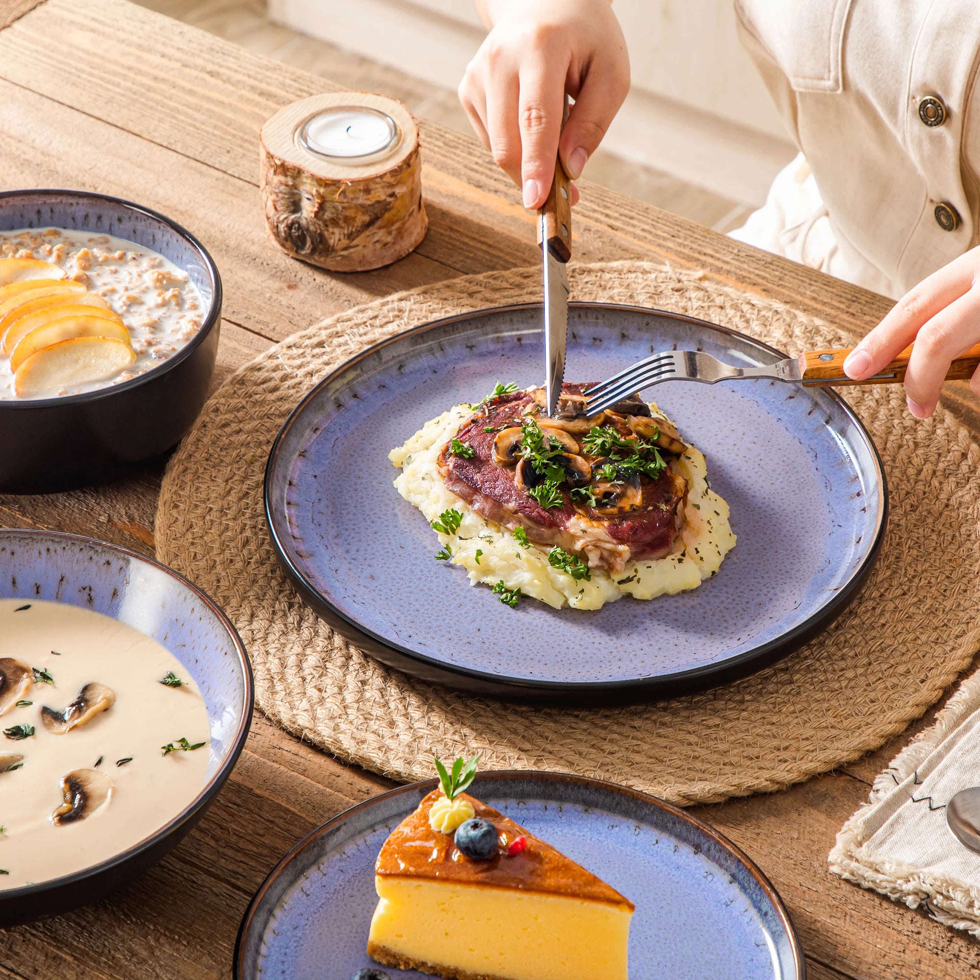 Servies Set 16-Delig – Mat Zwart Keramisch Servies – Modern & Duurzaam Steengoed voor 4 Personen