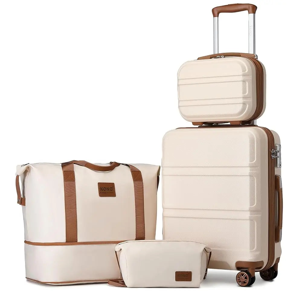 4-delige Kofferset – 55cm Handbagage, Beautycase, Reistas & Toilettas – ABS Hardcase – TSA-Slot – 360° Wielen