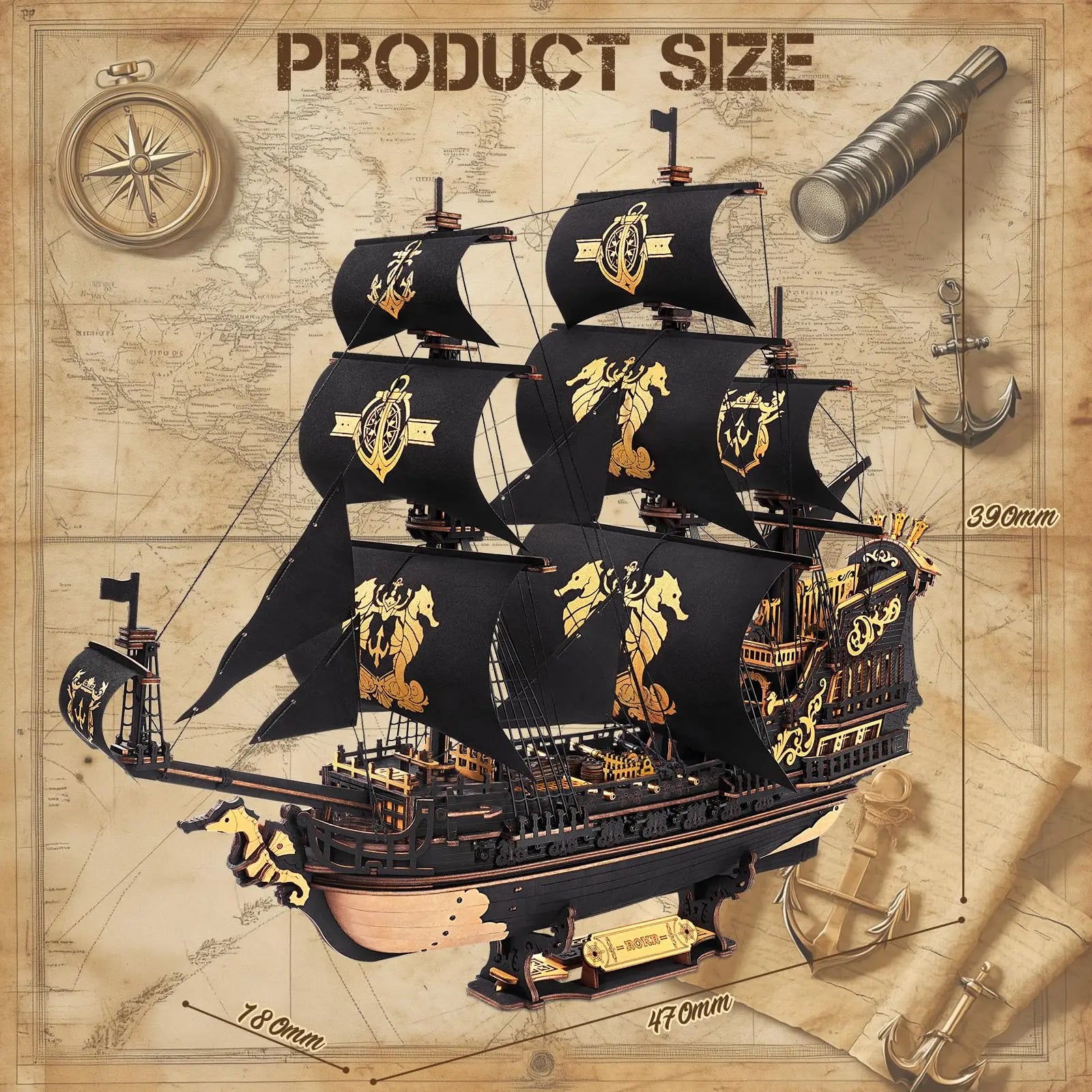 3D Houten Scheepsmodel Bouwpakket – Zeepaard Bark 603 Stuks – Historisch Driemastig Schip Model voor Volwassenen en Tieners